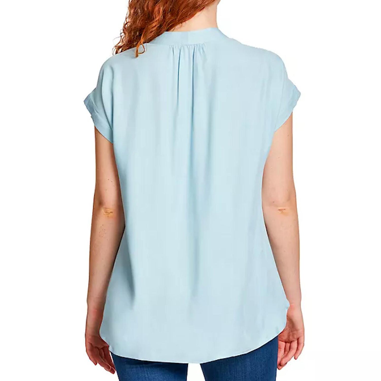 Nine West Women's Lightweight Relaxed Fit Woven Popover V-Neck Top
