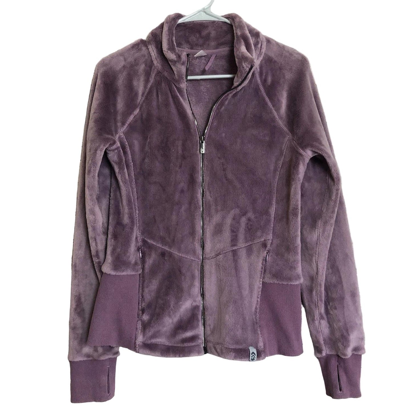 Free Country Women's Plush Butter Pile Zip Up Jacket, Ribbed Cuffs W/ Thumbholes Plum L