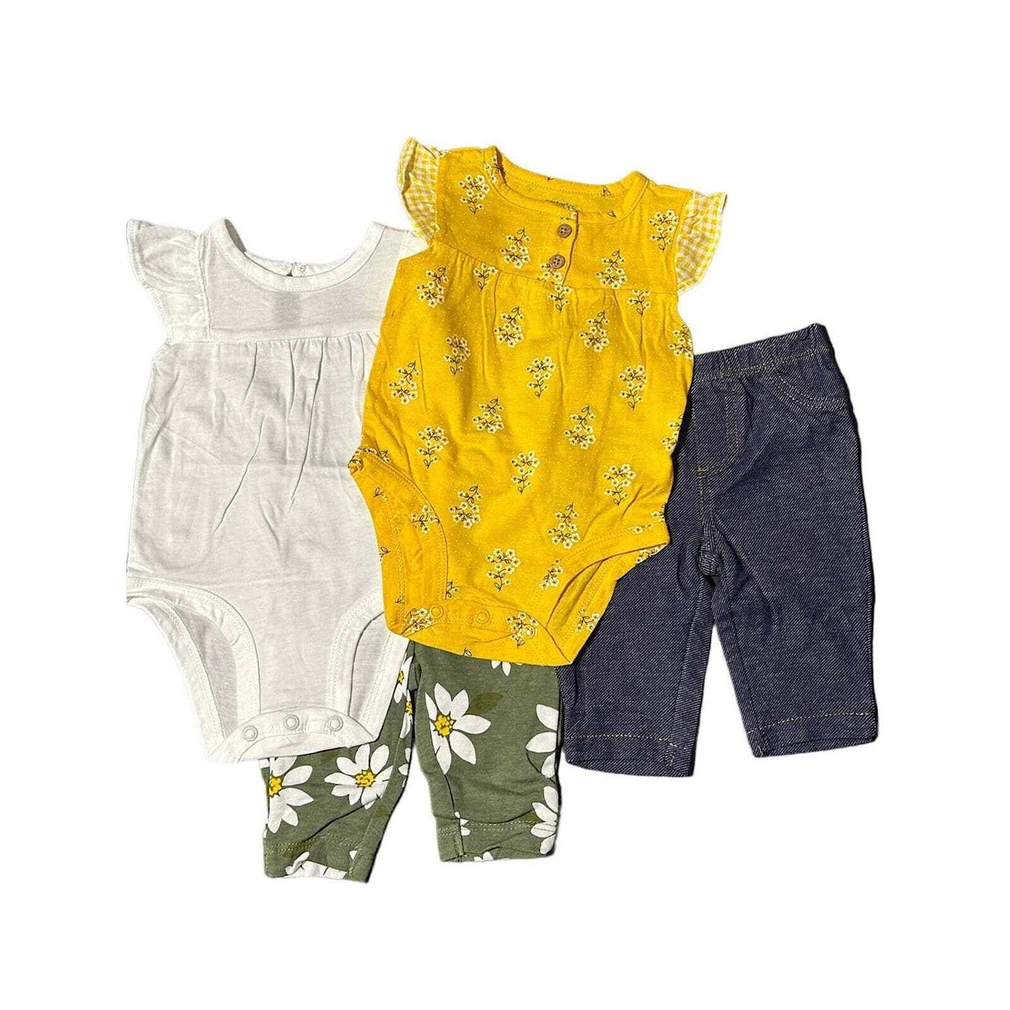 Carter's Girl's 4 Piece Bodysuit Pants and Jeans Set Floral 12M