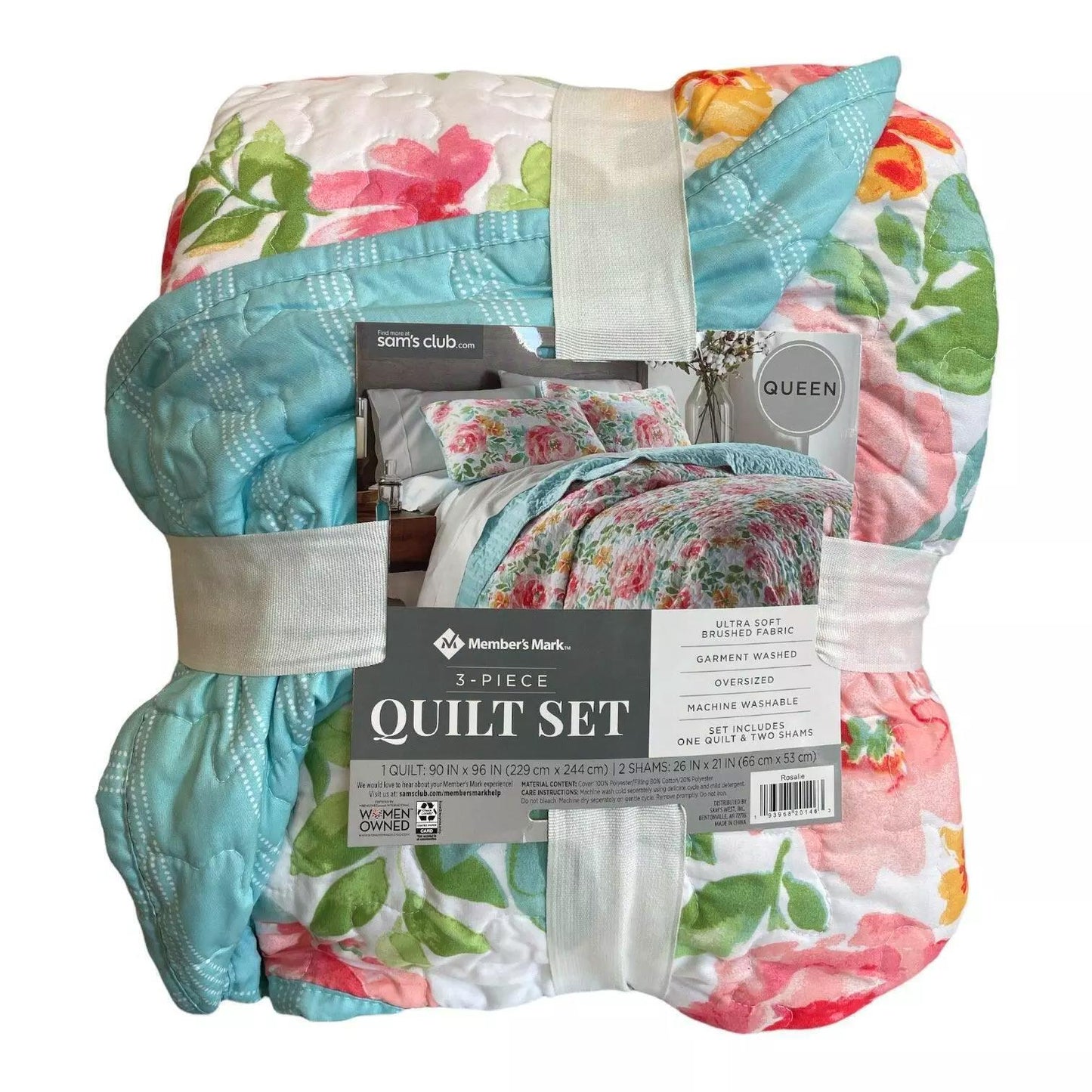 Member's Mark 3-Piece Quilt Set Oversized Reversible with 2 Shams Rosalie Floral