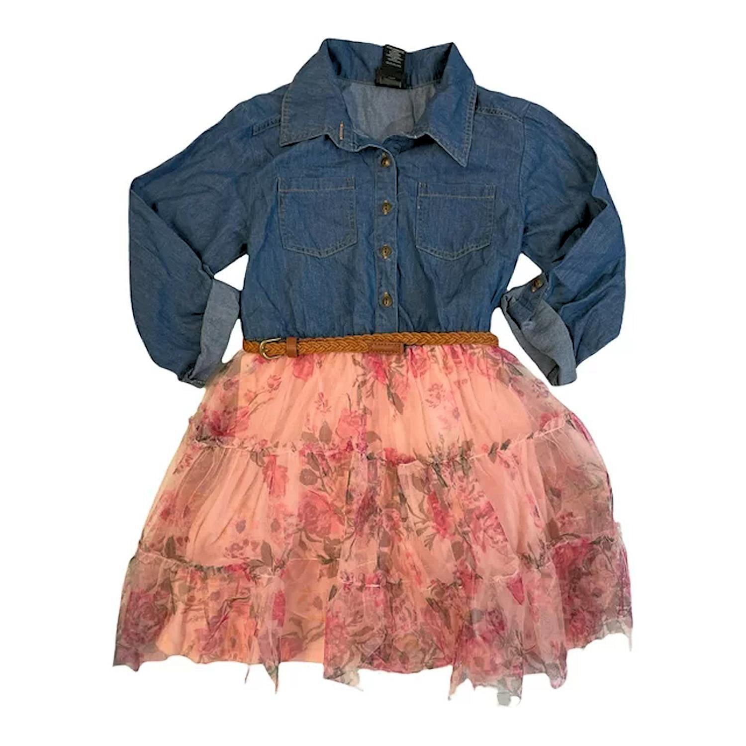 Pink & Violet Girls' Denim Bodice 3/4 Sleeve Tulle Tutu Dress (Denim/B Central Outlets Pink & Violet Girls' Denim Bodice 3/4 Sleeve Tulle Tutu Dress (Denim/B Central Outlets