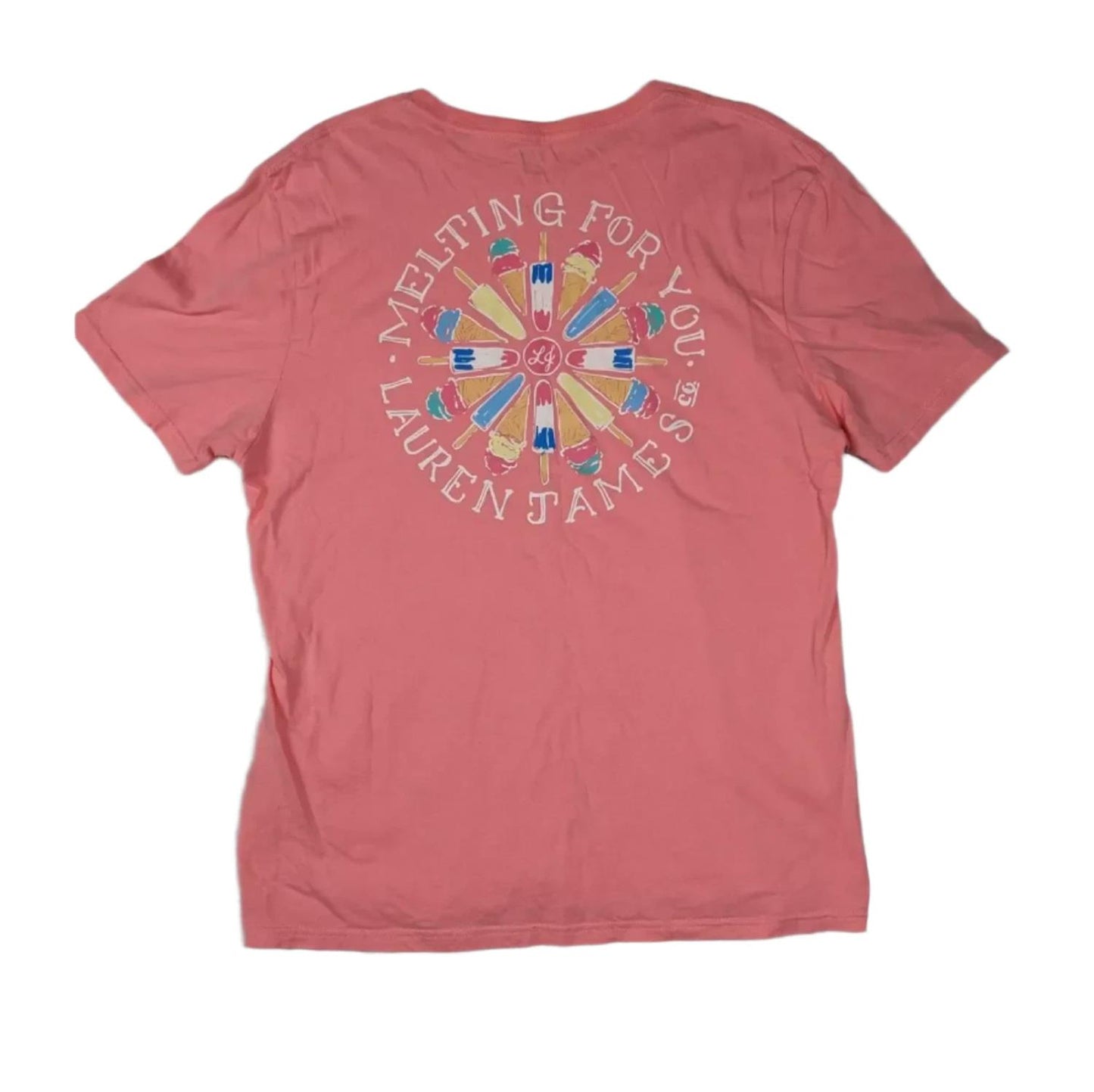Lauren James Women's Short Sleeve Crew Neck Graphic T-Shirt w/Front Pocket Coral Pink