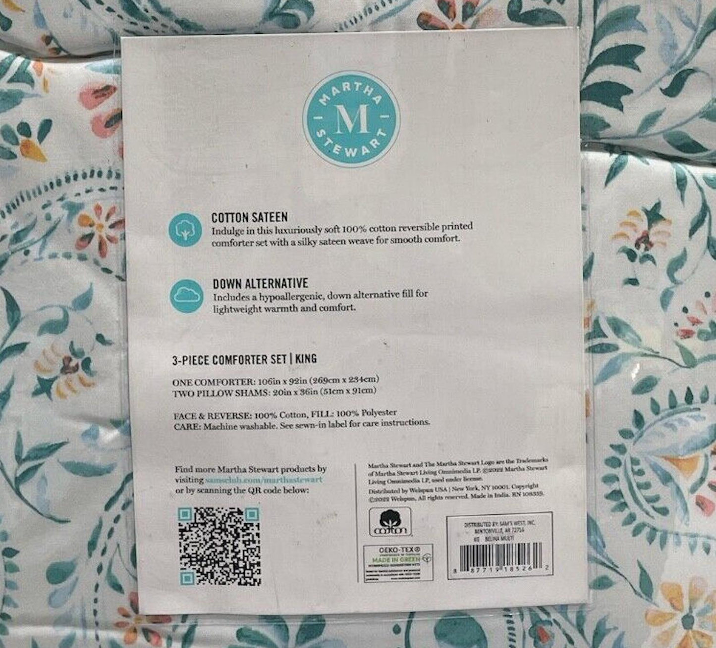 Martha Stewart 3 Piece 100% Cotton Sateen Comforter Set, Full/Queen (Belina)