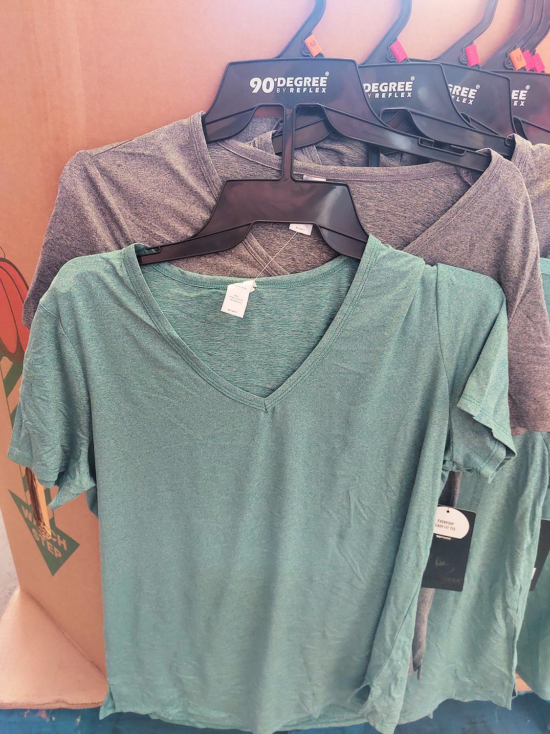90 Degree Women's V-Neck Short Sleeve Everyday Easy Fit Tee 2 Pack Green/Gray