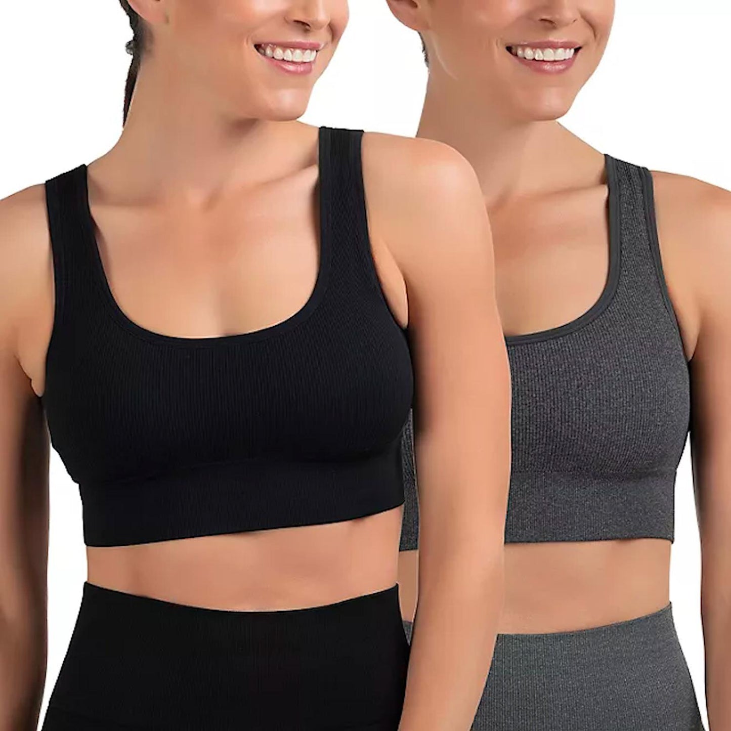Member's Mark Ladies 2pk Seamless Double Scoop Sports Bra Black/Gray M