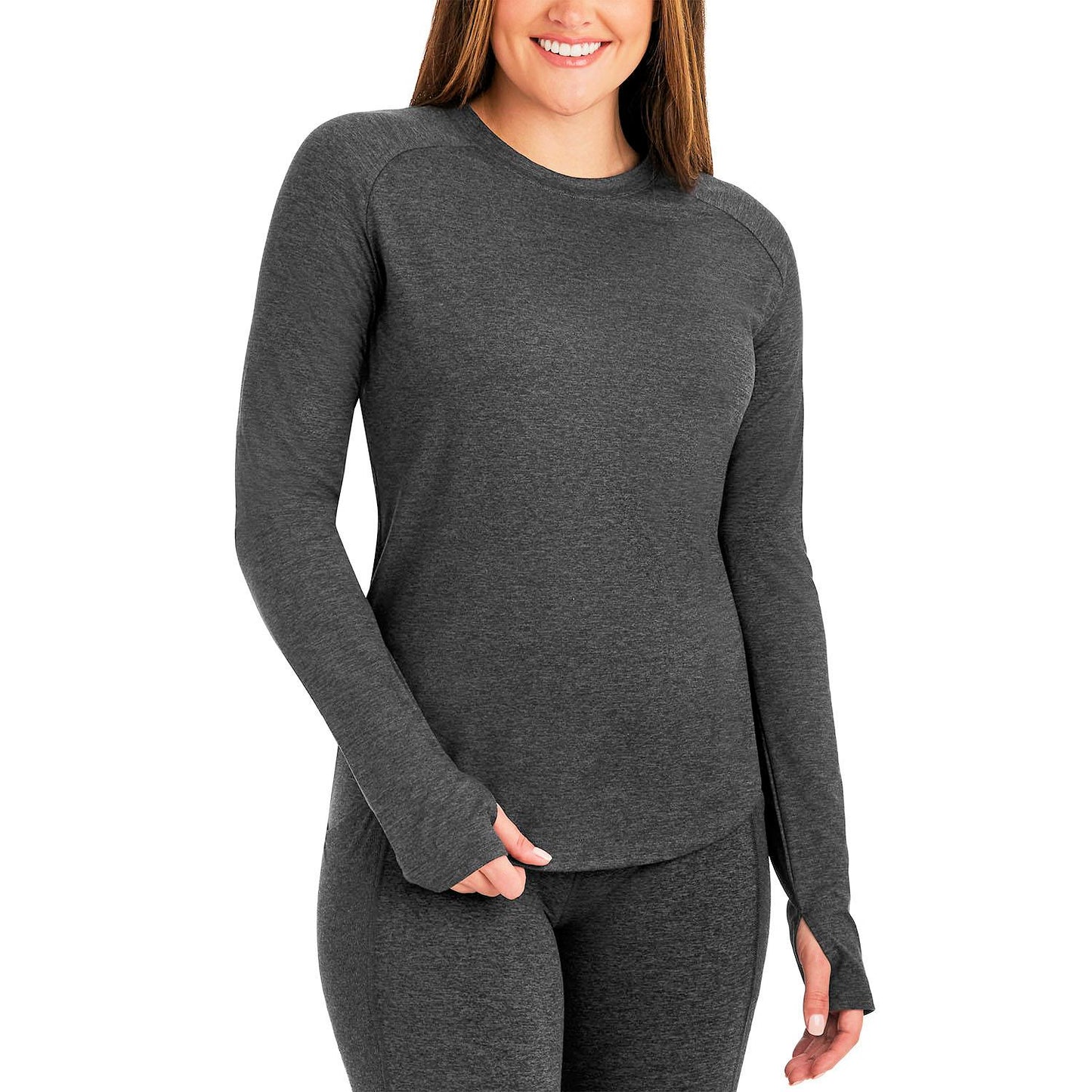 Member's Mark Women's Curved Hem Long Sleeve Soft Heather Top with Thumbholes