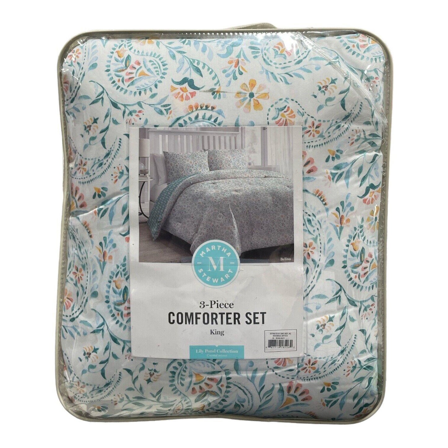Martha Stewart 3 Piece 100% Cotton Sateen Comforter Set, King (Belina)