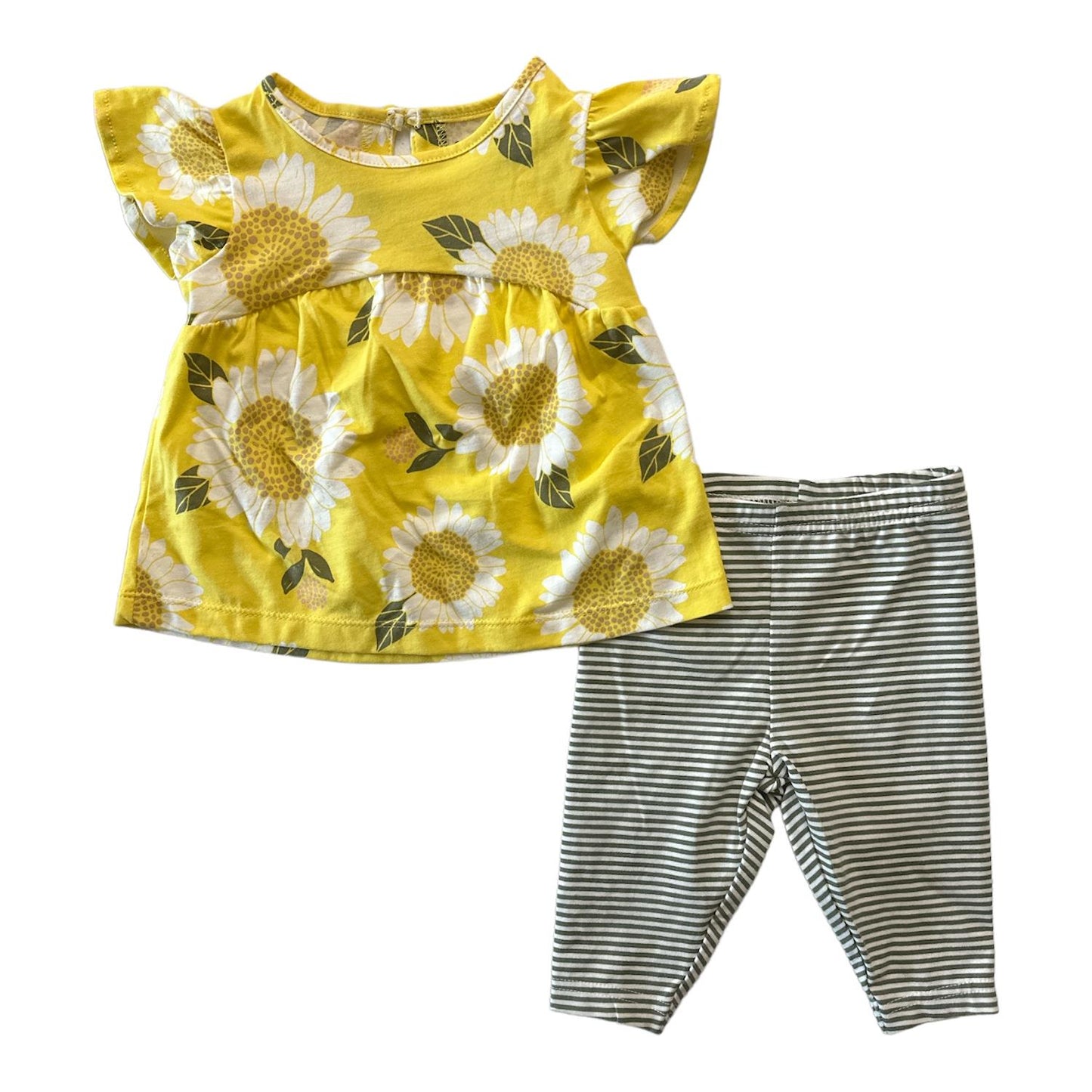 Carter's Girls 2-Piece Floral Top & Striped Capri Legging Set Yellow Floral/Green Stripe