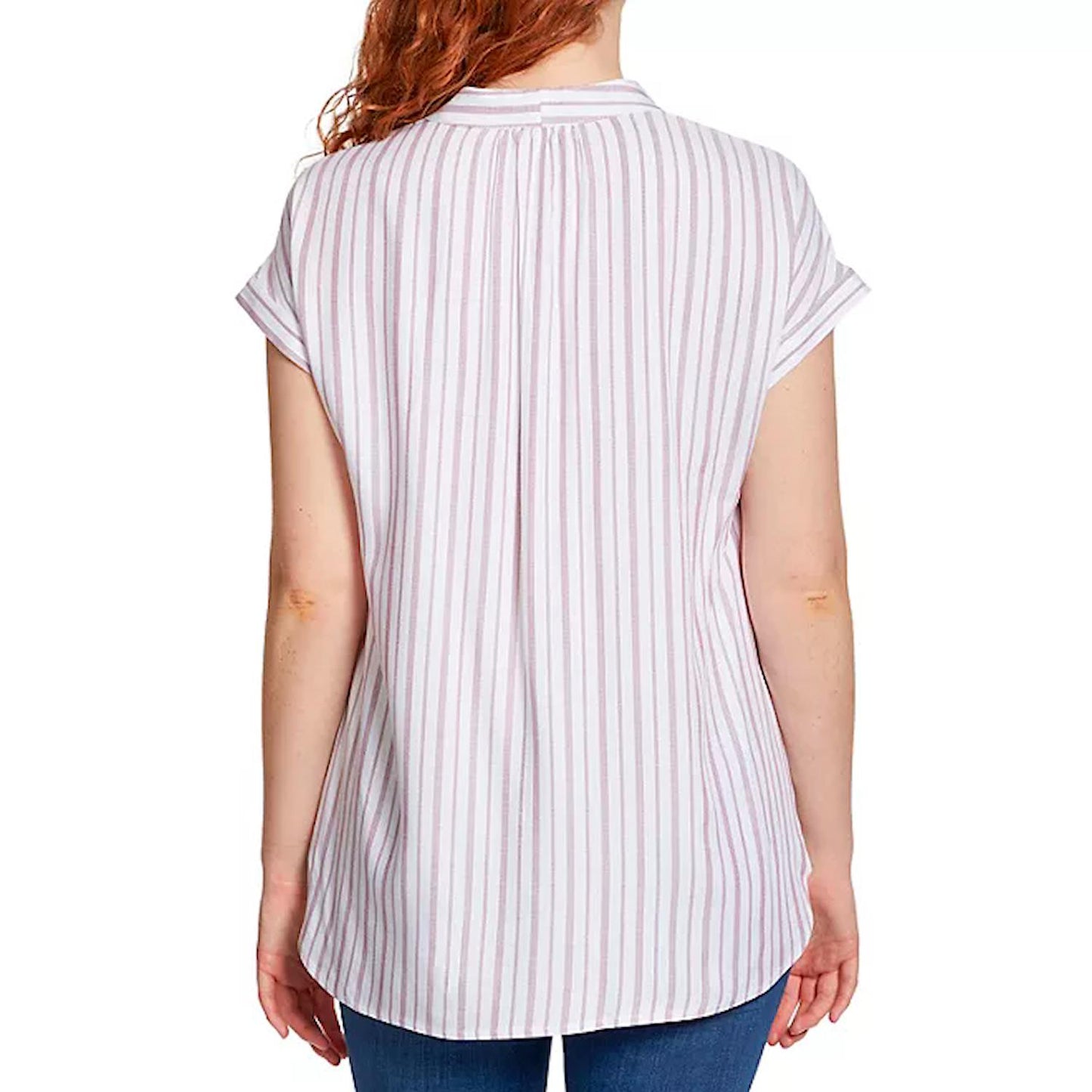 Nine West Women's Lightweight Relaxed Fit Woven Popover V-Neck Top