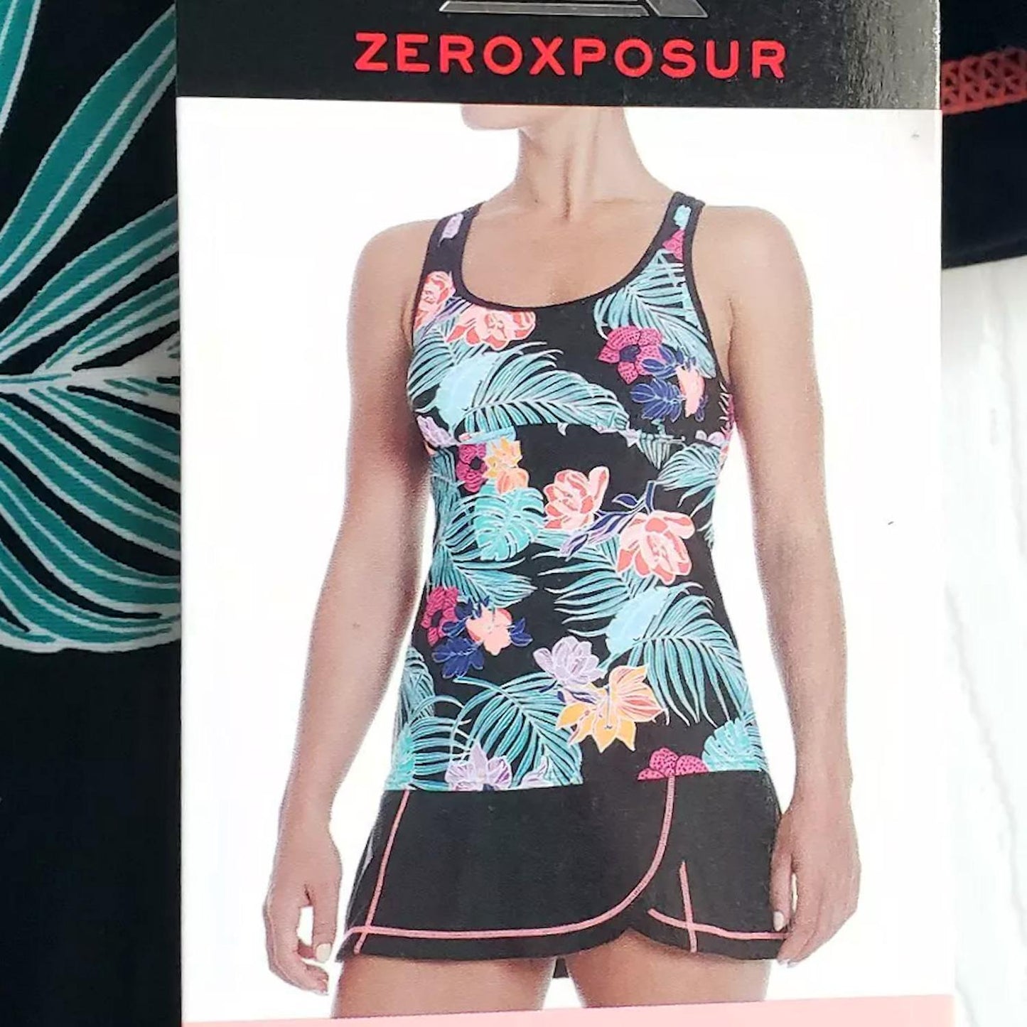 Zeroxposur Black Peach Floral Tankini & Swim Skirt 2 Pc Swimsuit Set