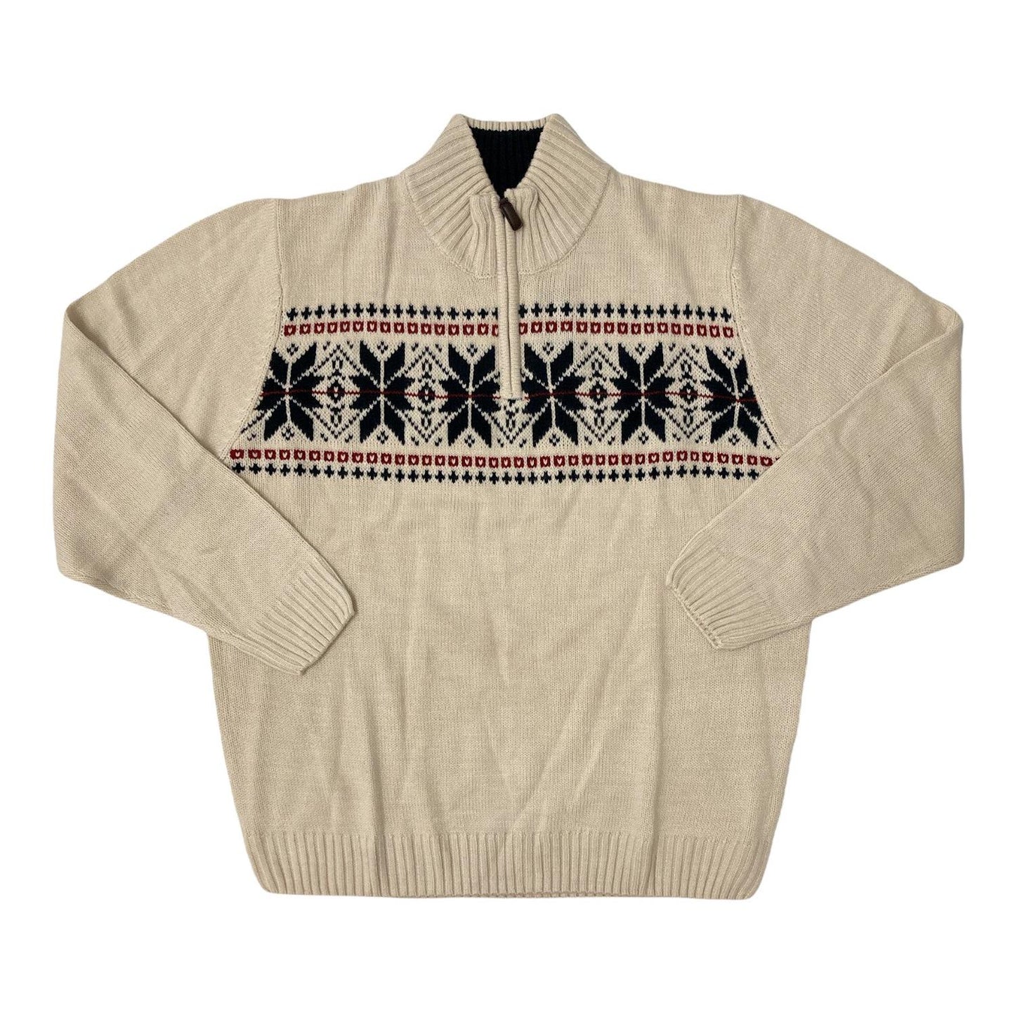 Haggar Men's Festive Fair Isle Extra Warm Quarter Zip Sweater Shell Heather (Cream) L