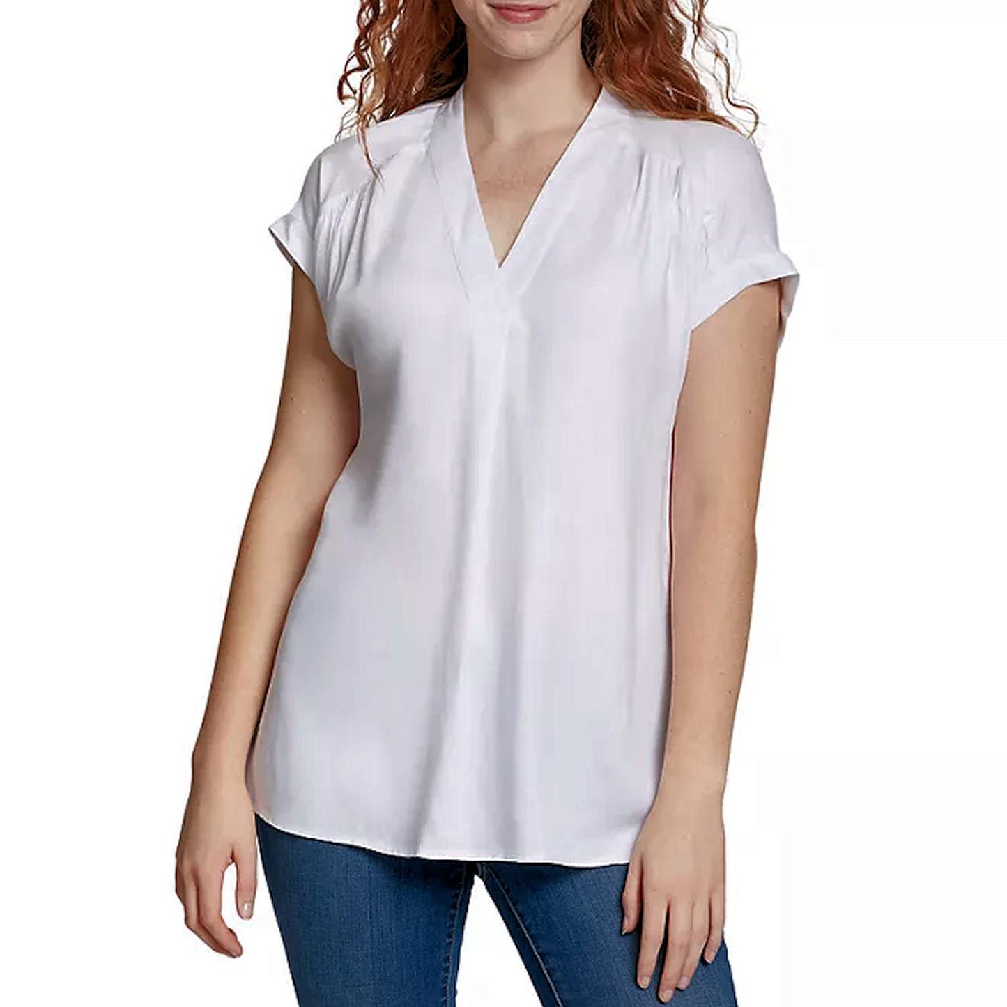 Nine West Women's Lightweight Relaxed Fit Woven Popover V-Neck Top