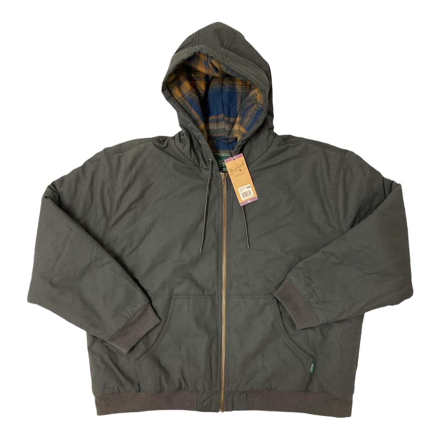 Woolrich Men's Cotton Canvas Flannel Lined Hooded Jacket Slate Gray XL