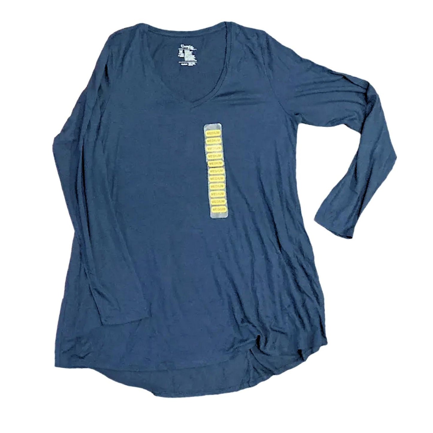 Hue Utopia Women's Long Sleeve V-Neck Super Soft Hi-Lo Hem Legging Tunic Tee (Oxford Blue, XL)