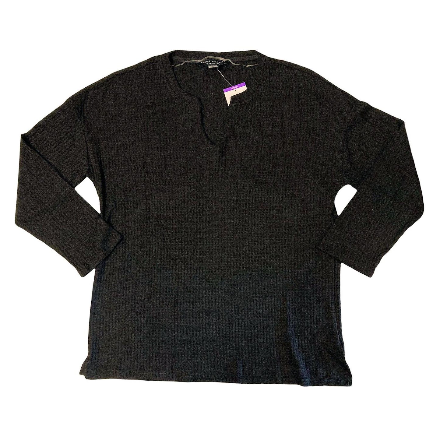 Social Standard Women's Long Sleeve Camille Waffle Knit Tunic Top (Black, XXL)