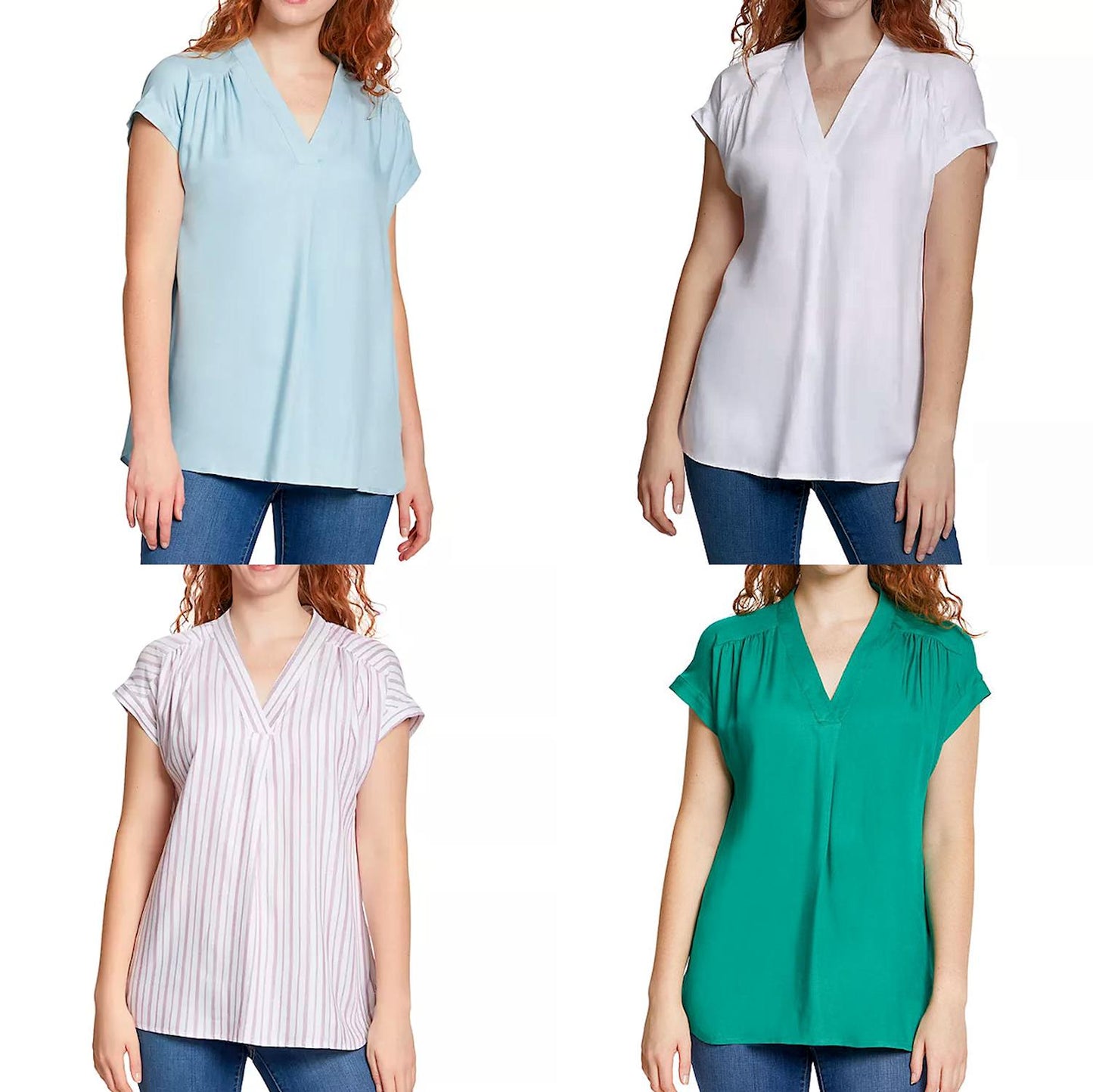 Nine West Women's Lightweight Relaxed Fit Woven Popover V-Neck Top