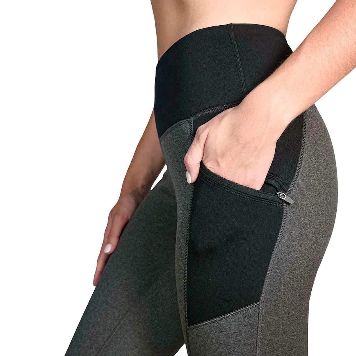 Active Life Women's Zip Pocket High Rise Warm Fleece Lined Leggings Black Heather Gray M