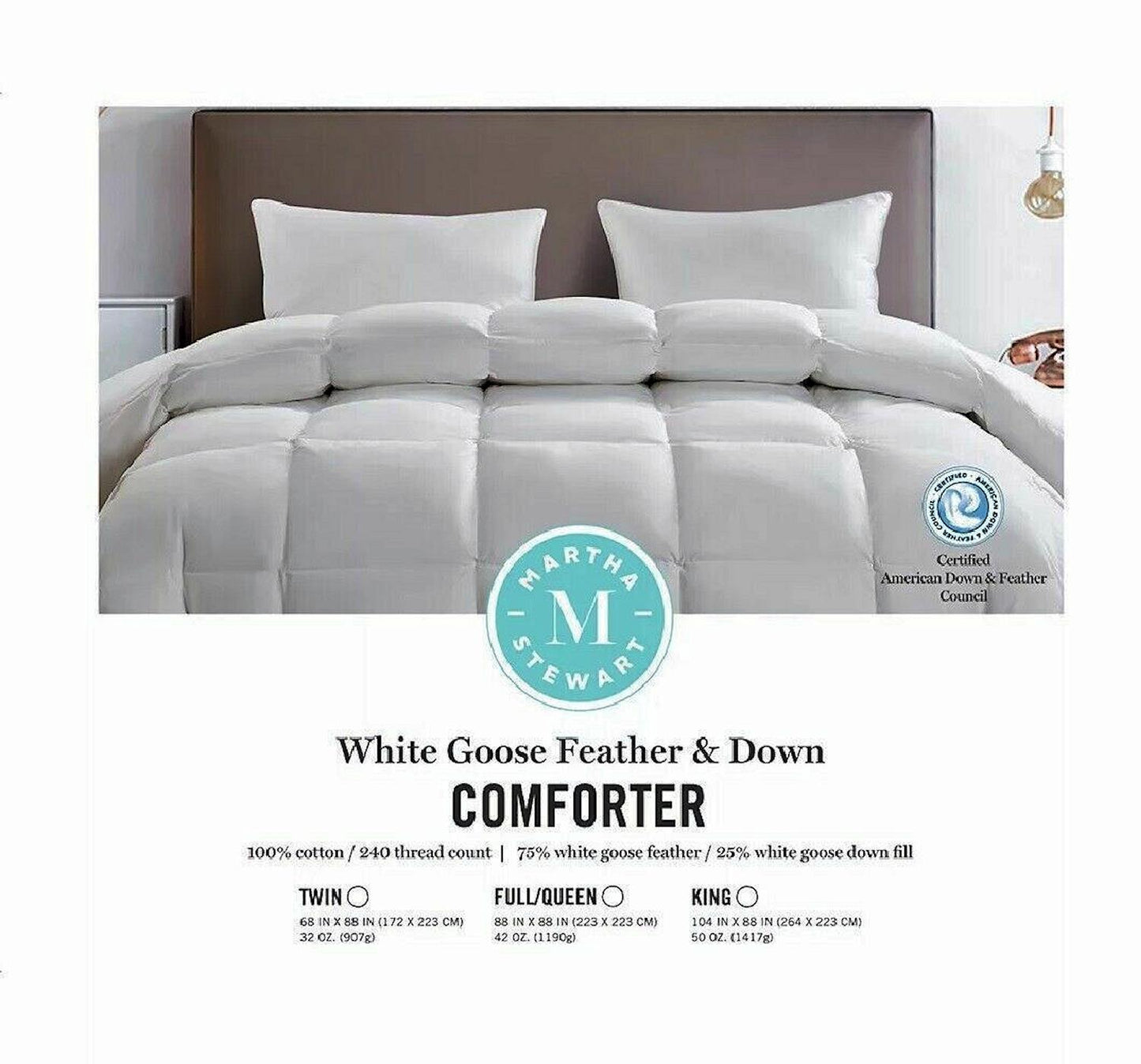 Martha Stewart 100% Cotton White Feather and Down Comforter Full / Queen