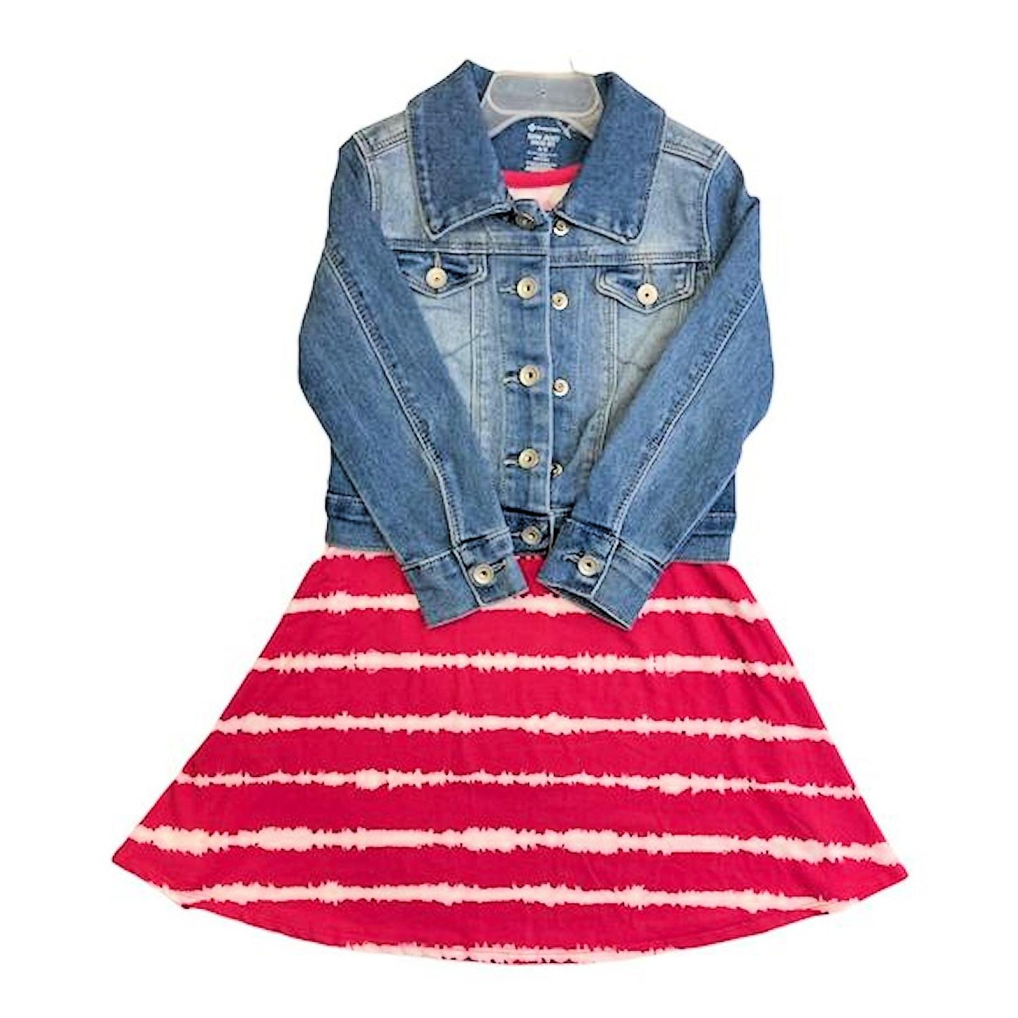 Member's Mark Girl's 2-Piece Denim Jacket & Dress Set Pink Tie Dye 6/6X