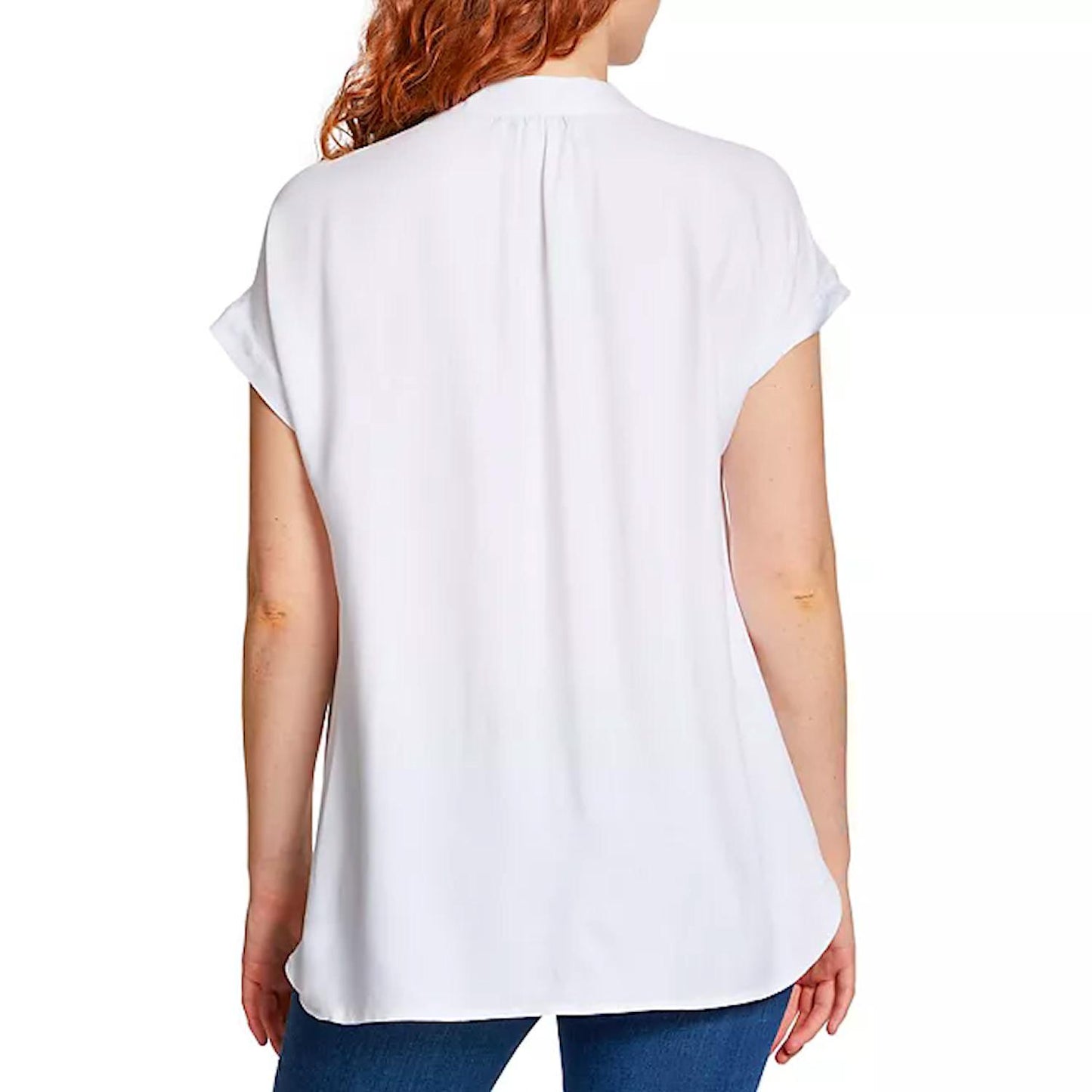 Nine West Women's Lightweight Relaxed Fit Woven Popover V-Neck Top