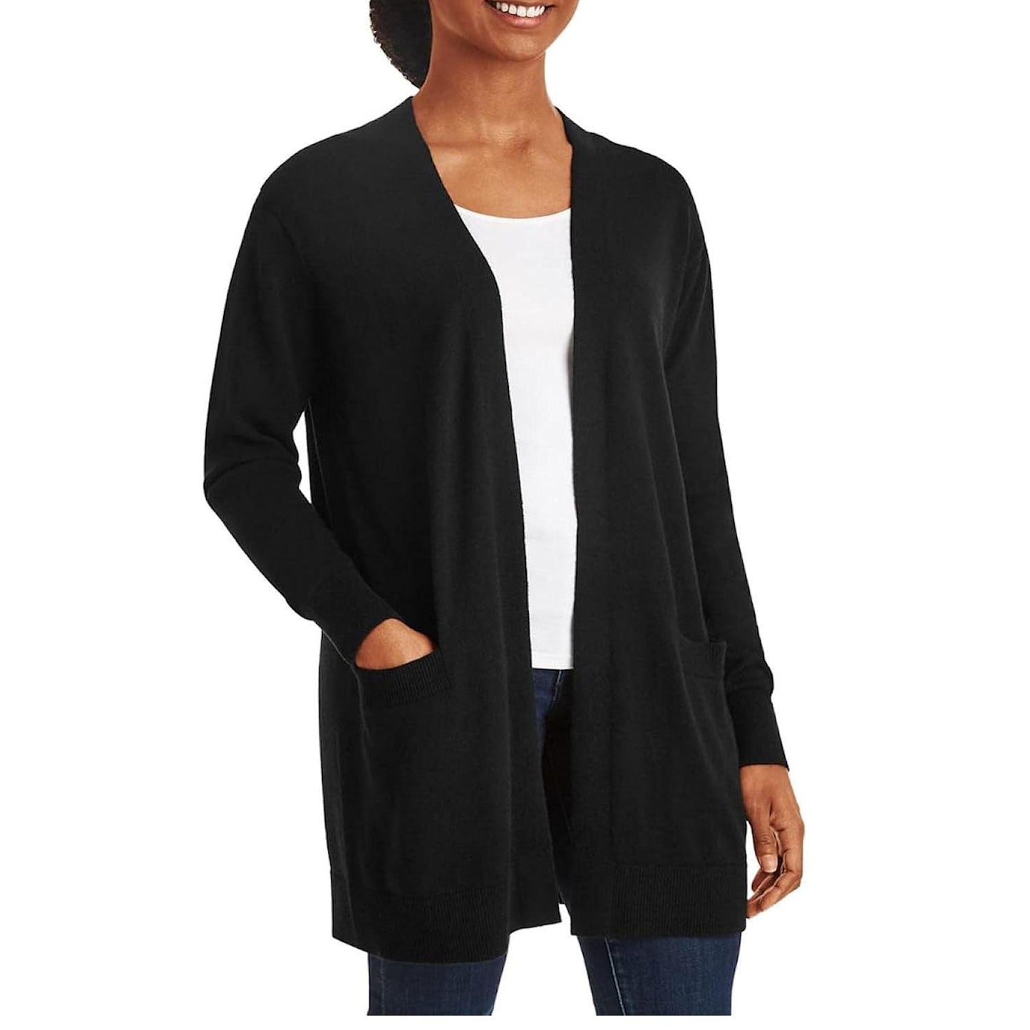 Member's Mark Women's Cashmere Blend Cardigan Sweater With Pockets Black M
