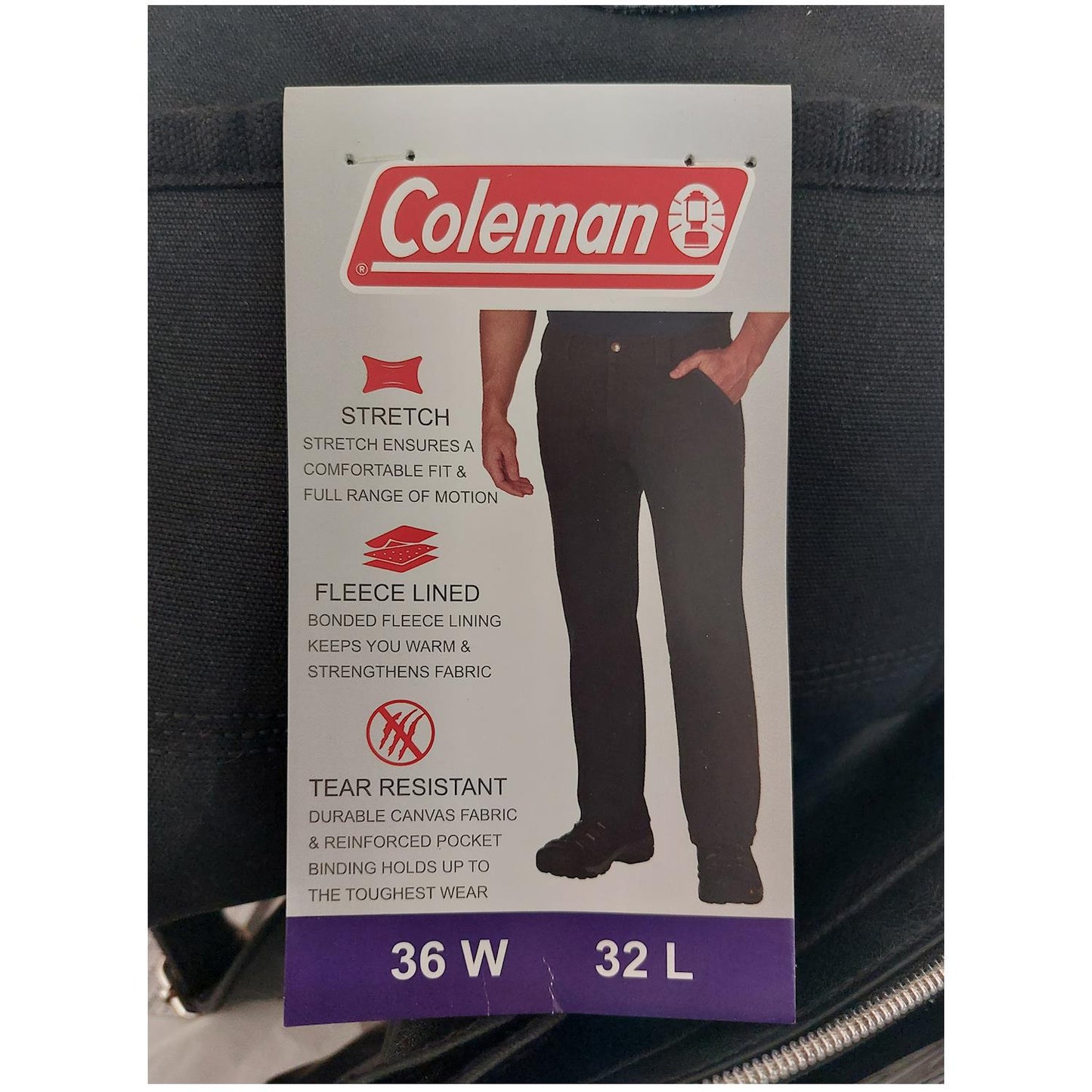 Coleman Men's Bonded Fleece Lined Tear Resistant Canvas Utility Pant Black 36x32