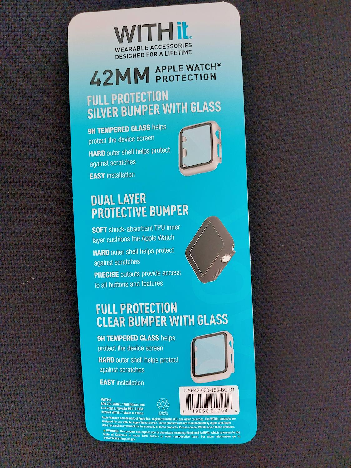 WITHit Protection for 42mm Apple Watch, 3 Pack Black Silver Clear