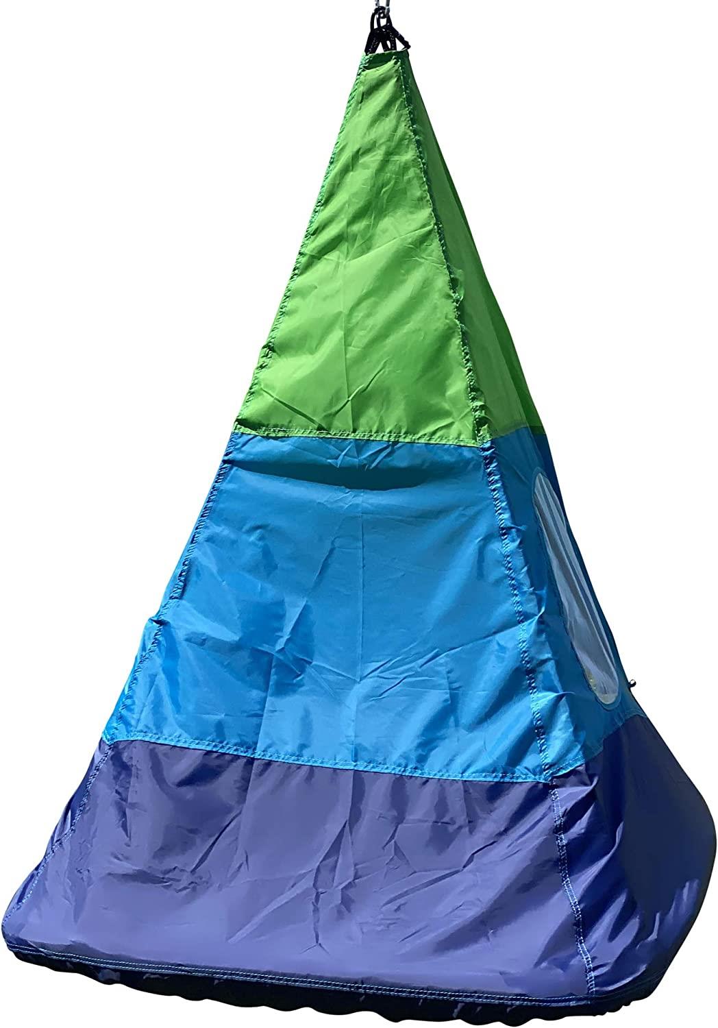 Outdoor Teepee Tent Swing, 40in Textilene Platform Swing, Colorful Detachable Tent, Hanging Tree Fort, 250 Lbs., Single or Multi-Rider, Swing and Spin.