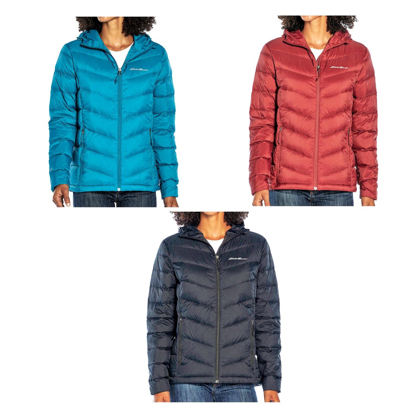 Eddie Bauer Women's Zip Up Microlight Quilted Down Packable Hooded Jacket