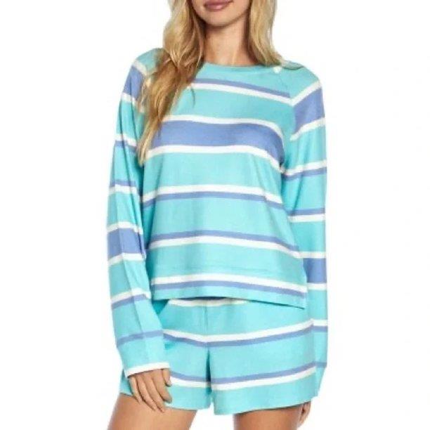 WILDFOX Ladies Sweatshirt & Short Lounge Set Purple Blue Stripes
