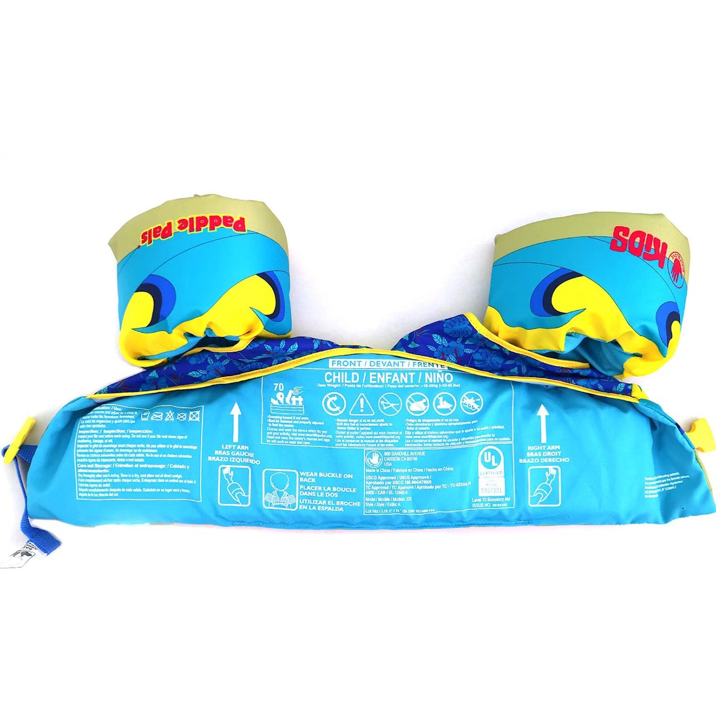 Body Glove Paddle Pals Life Jacket U.S. Coast Guard Approved Kids Swim Vest 33 - 55 LBS