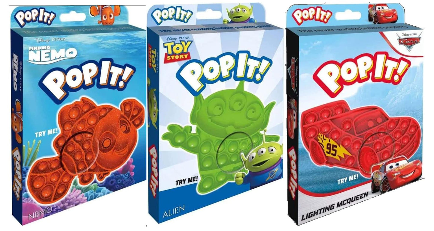 POP IT! Licensed 3-Pk (Pixar) Nemo, Lightning McQueen and Toy Story Alien