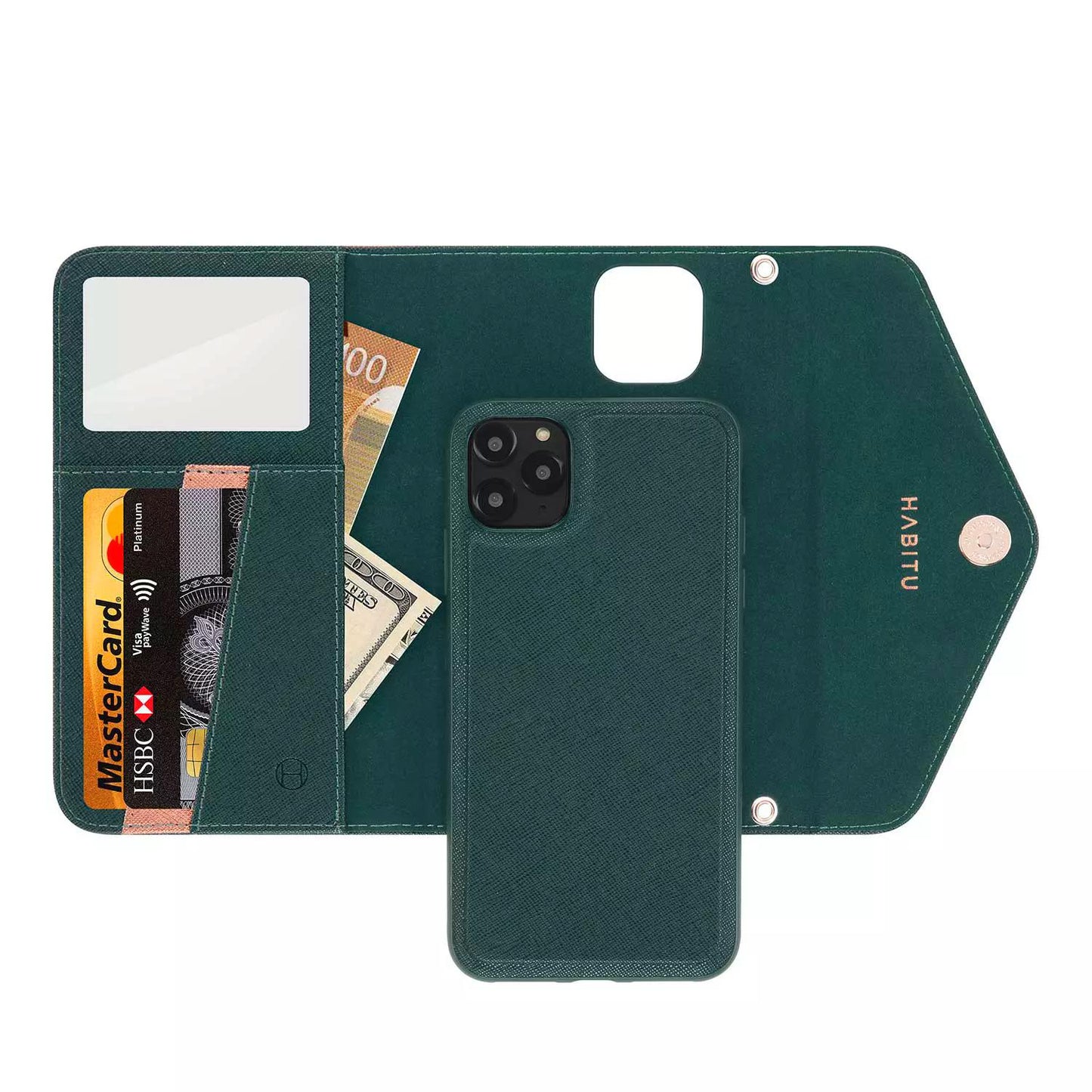 Habitu HSI11PMGR iPhone 11 Pro Max XS Max Selene Crossbody Wallet Magnetic Case Green