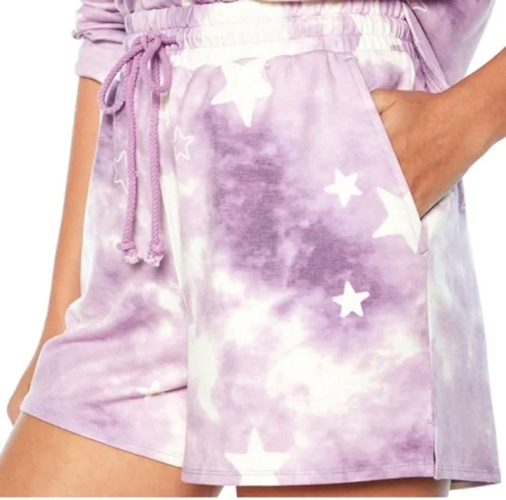 WILDFOX Ladies Sweatshirt & Short Lounge Set Purple Tie Dye Stars