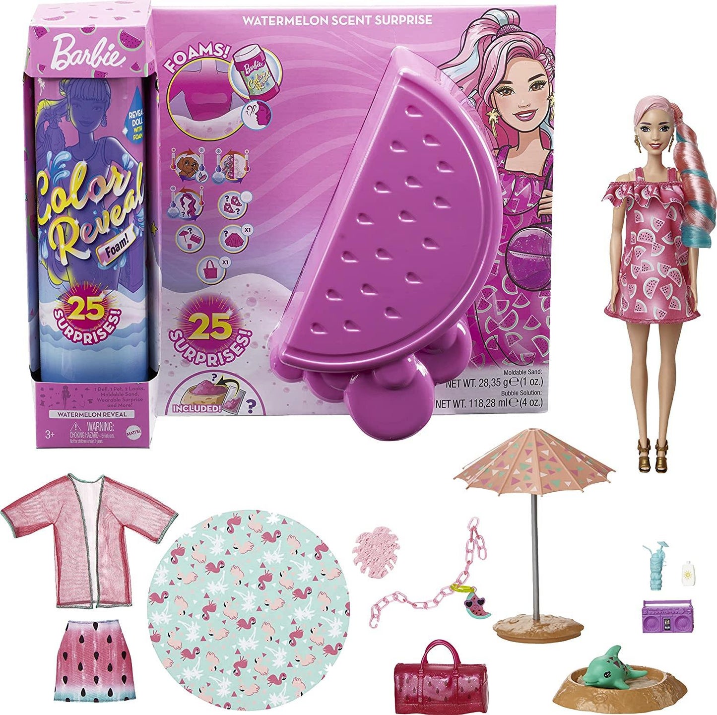 Barbie Ultimate Color Reveal Foam Doll Scent 25 Surprises Pineapple or Strawberry