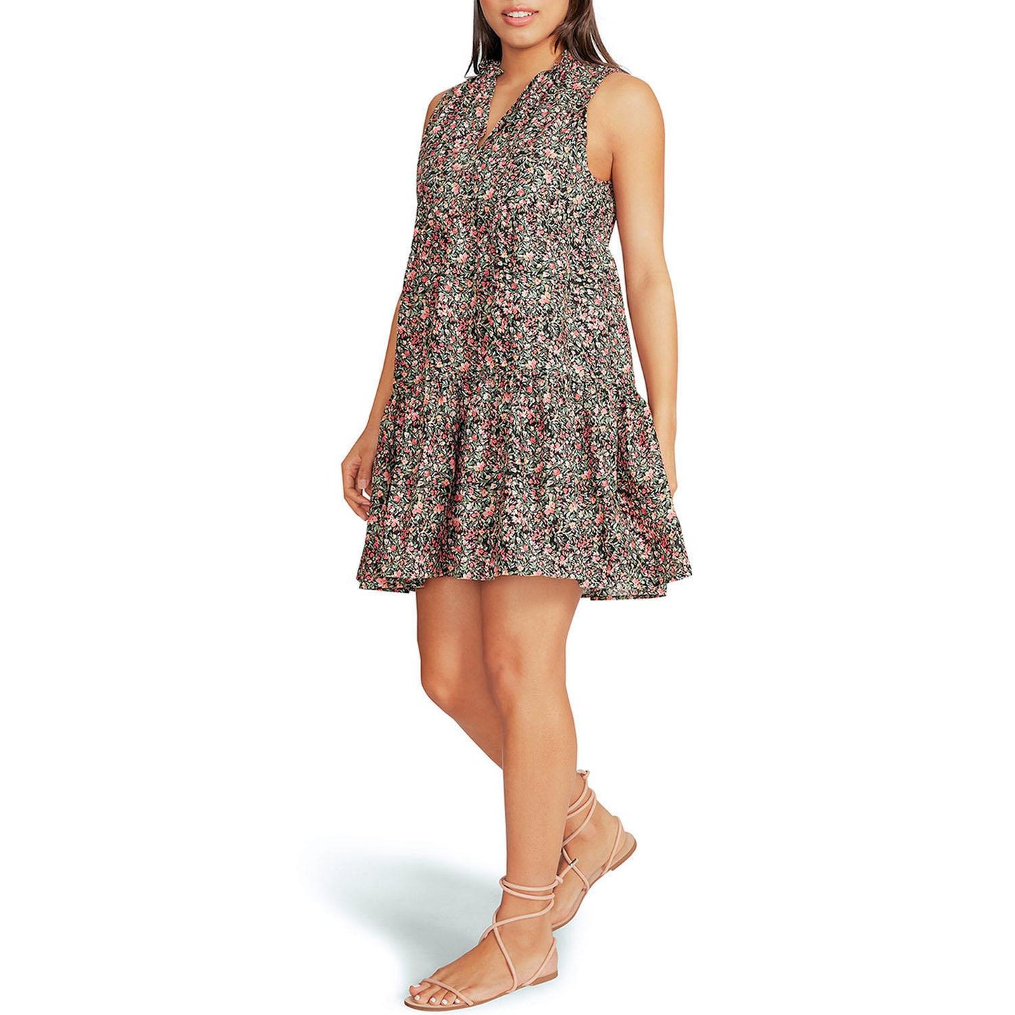 BB Dakota Sleeveless Tiered Black Floral Dress