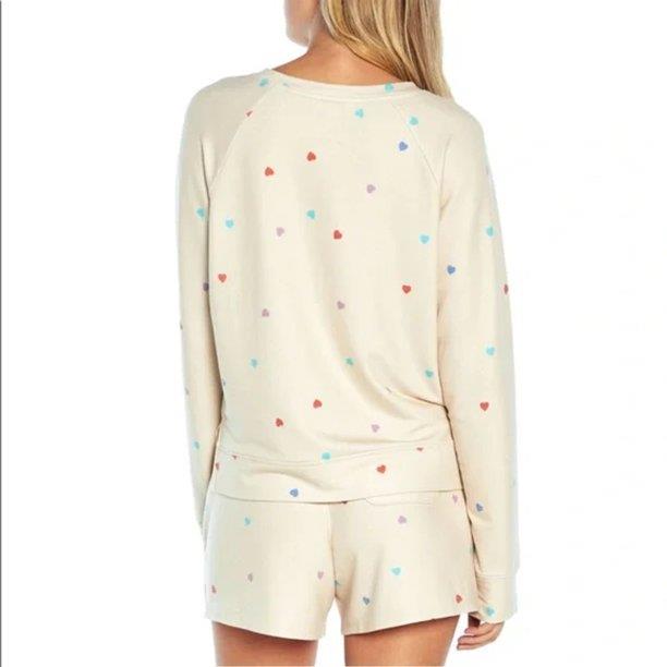 WILDFOX Ladies Sweatshirt & Short Lounge Set Oatmeal Hearts