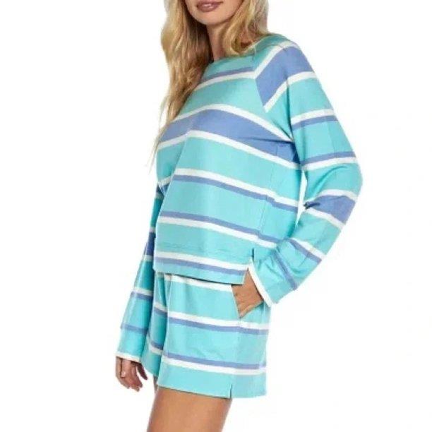 WILDFOX Ladies Sweatshirt & Short Lounge Set Purple Blue Stripes