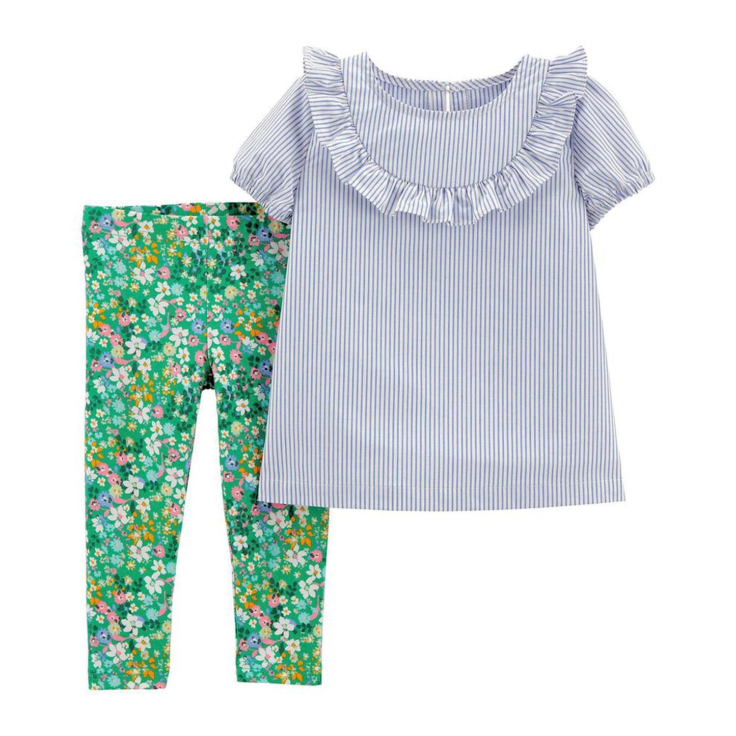 Carter's Girls' 2-Piece Striped Top & Floral Capri Legging Set Blue/Green