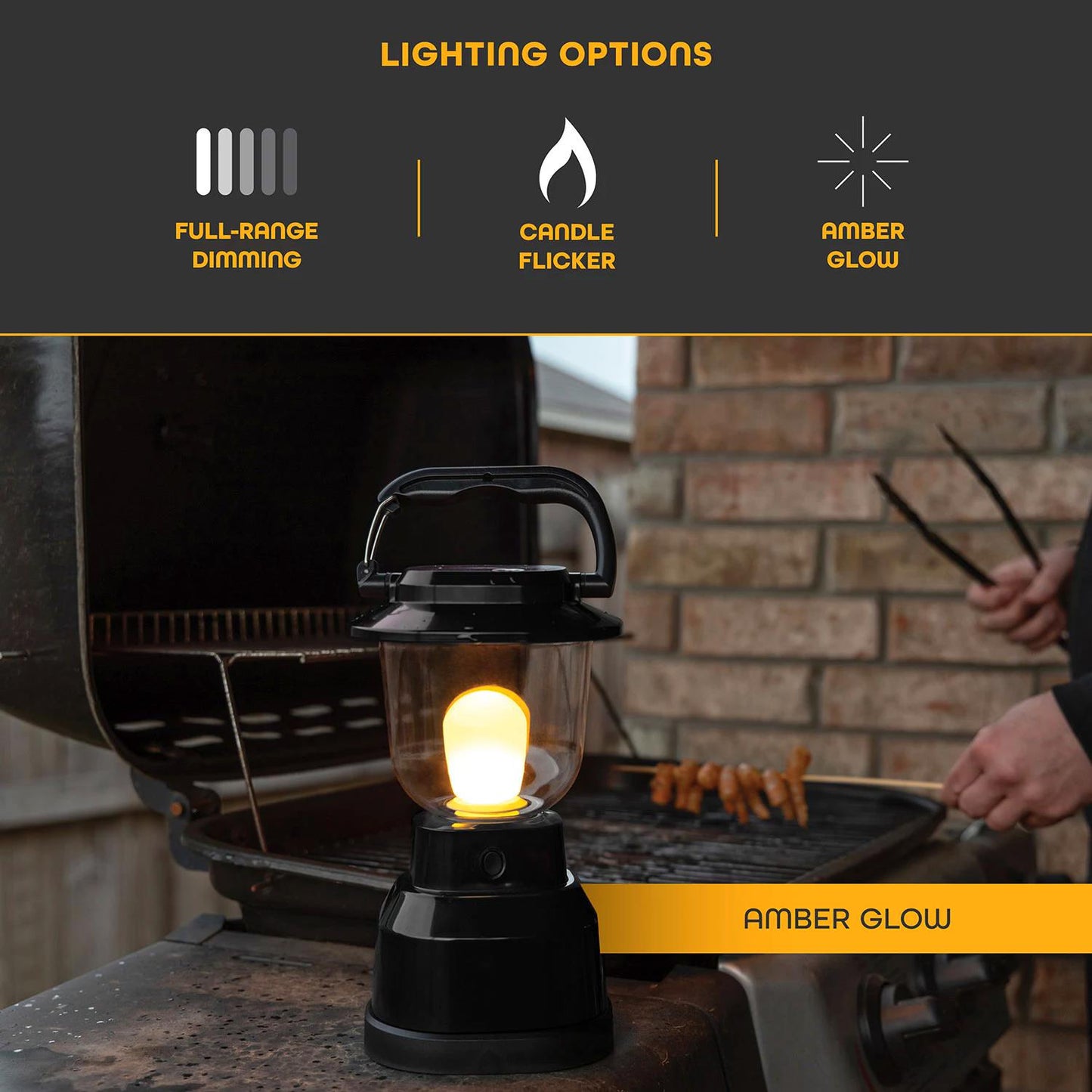 EcoScapes Dual Power LED Rechargeable Dimmable Lantern Black