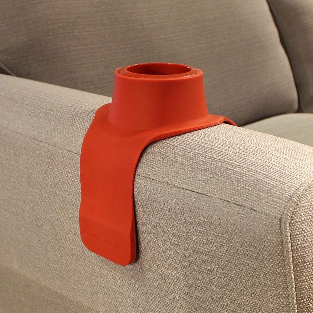 CouchCoaster - The Original and Patented Armrest Couch Cup Holder – A Weighted, Silicone, Anti Slip Coaster Stops Spills On Your Sofa, Arm Chair Or Recliner and Keeps Drinks Within Reach, Rossa Red