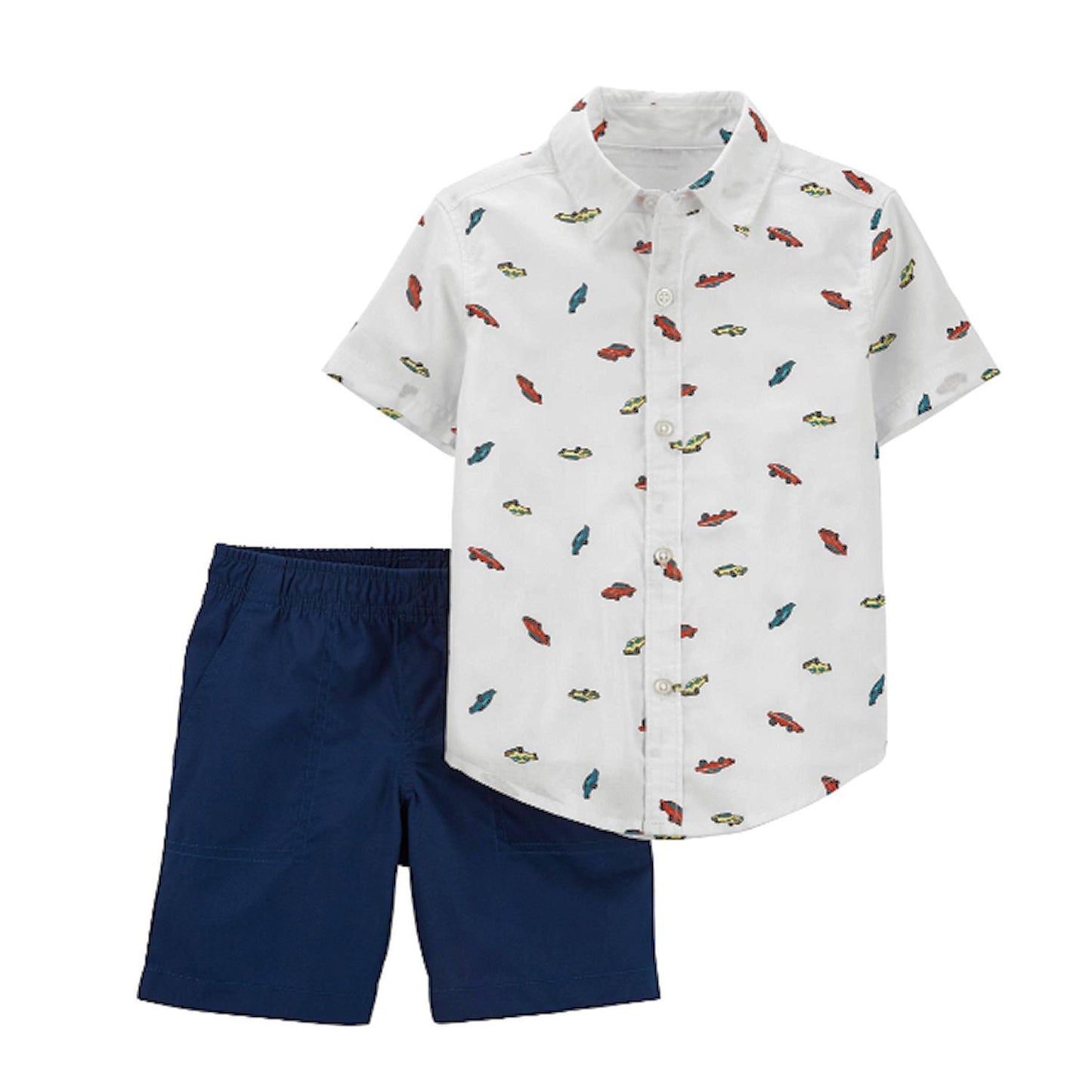 Carter's Baby 2-Piece Car Button-Front Shirt cars & Blue Short Set