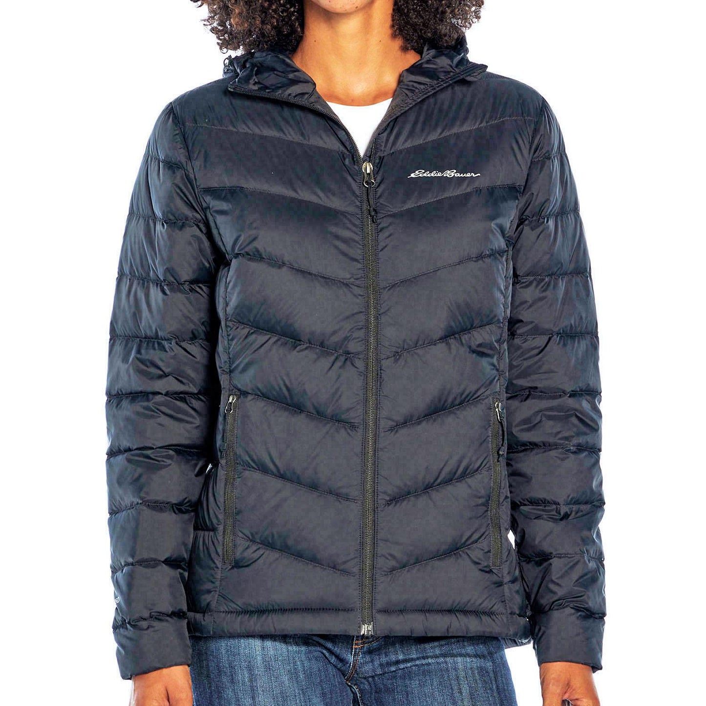 Eddie Bauer Women's Zip Up Microlight Quilted Down Packable Hooded Jacket