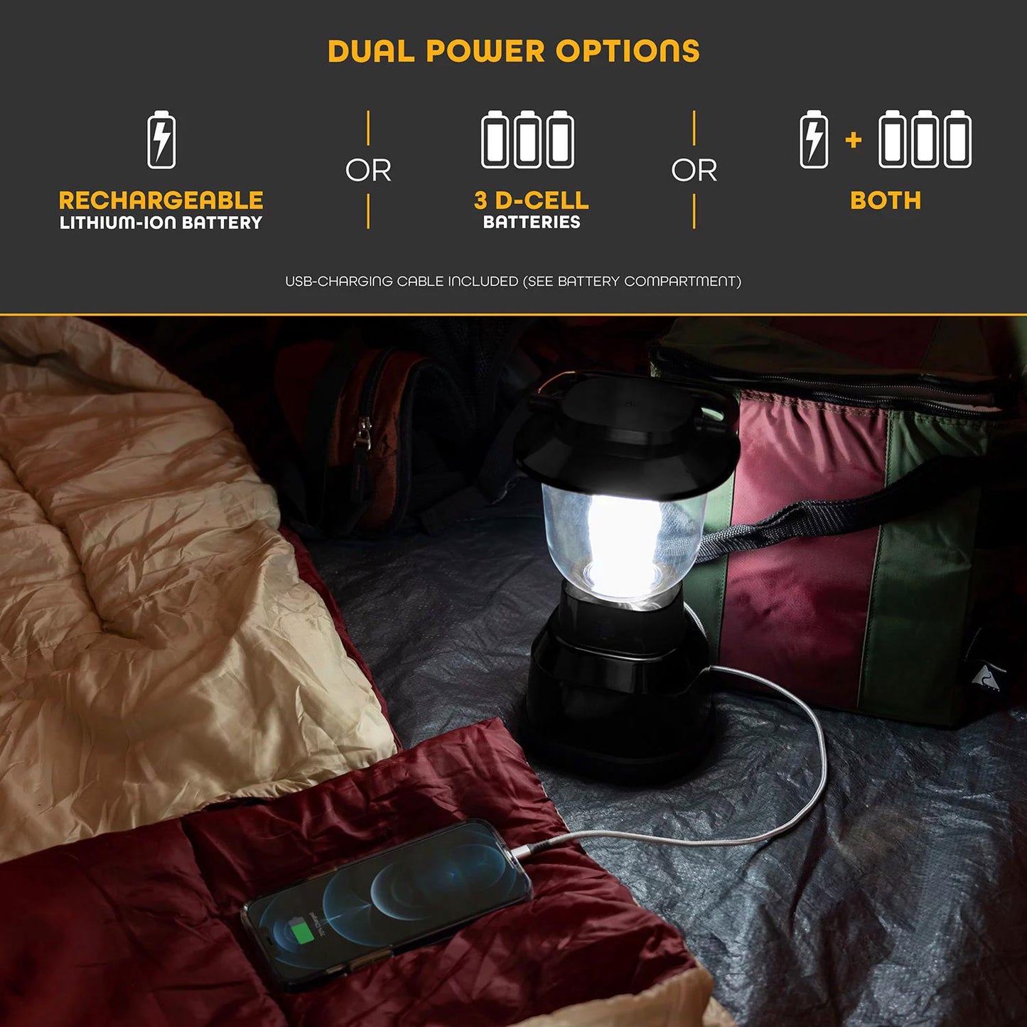 EcoScapes Dual Power LED Rechargeable Dimmable Lantern Black