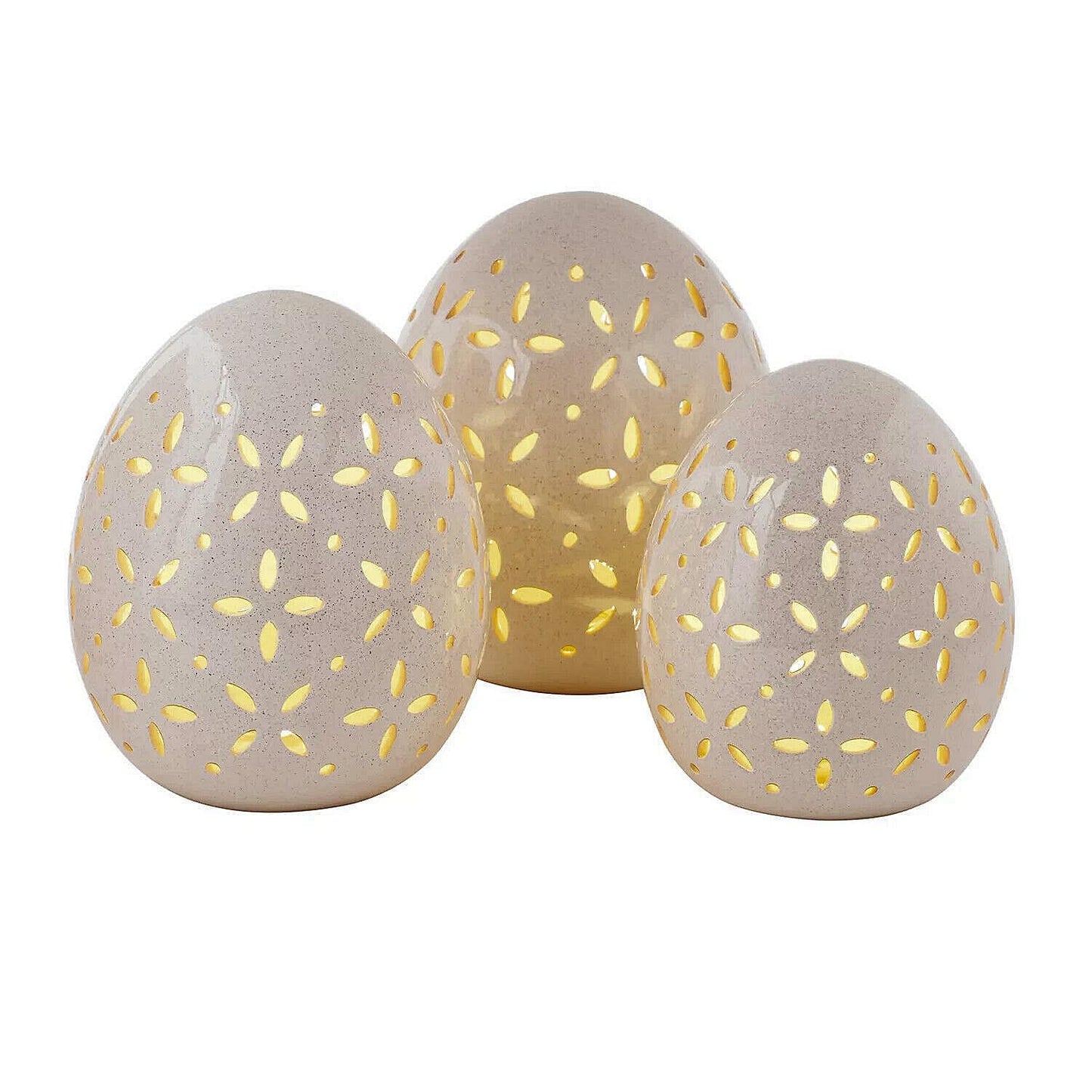 Member's Mark Pre-Lit Set of 3 Ceramic Easter Eggs - White