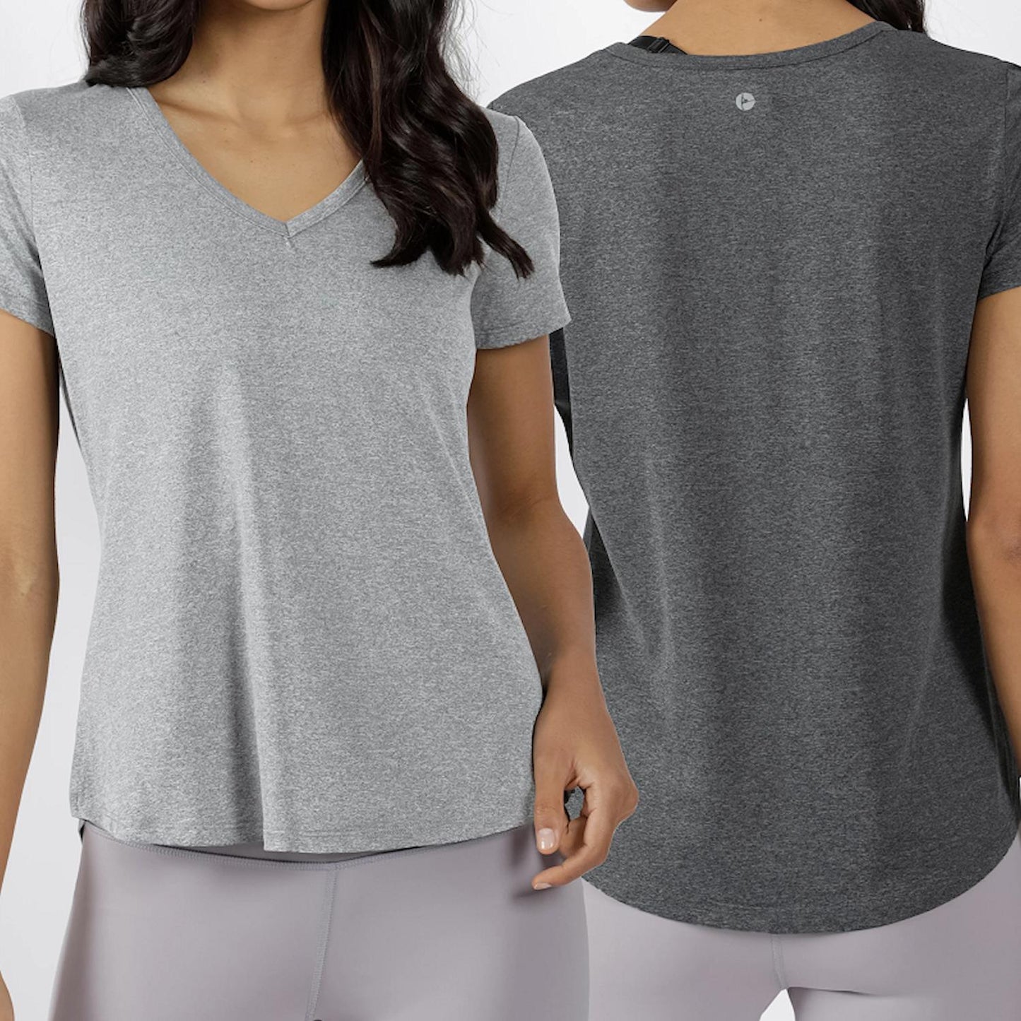 90 Degree by Reflex 2 Pack Basic Active Workout T-shirts Heather Grays