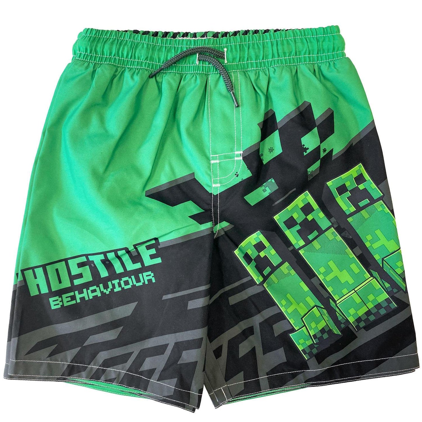 MINECRAFT Boy's Swimwear Bottoms and Rash Guard Shirt Creeper Two Piece Set Black/Green