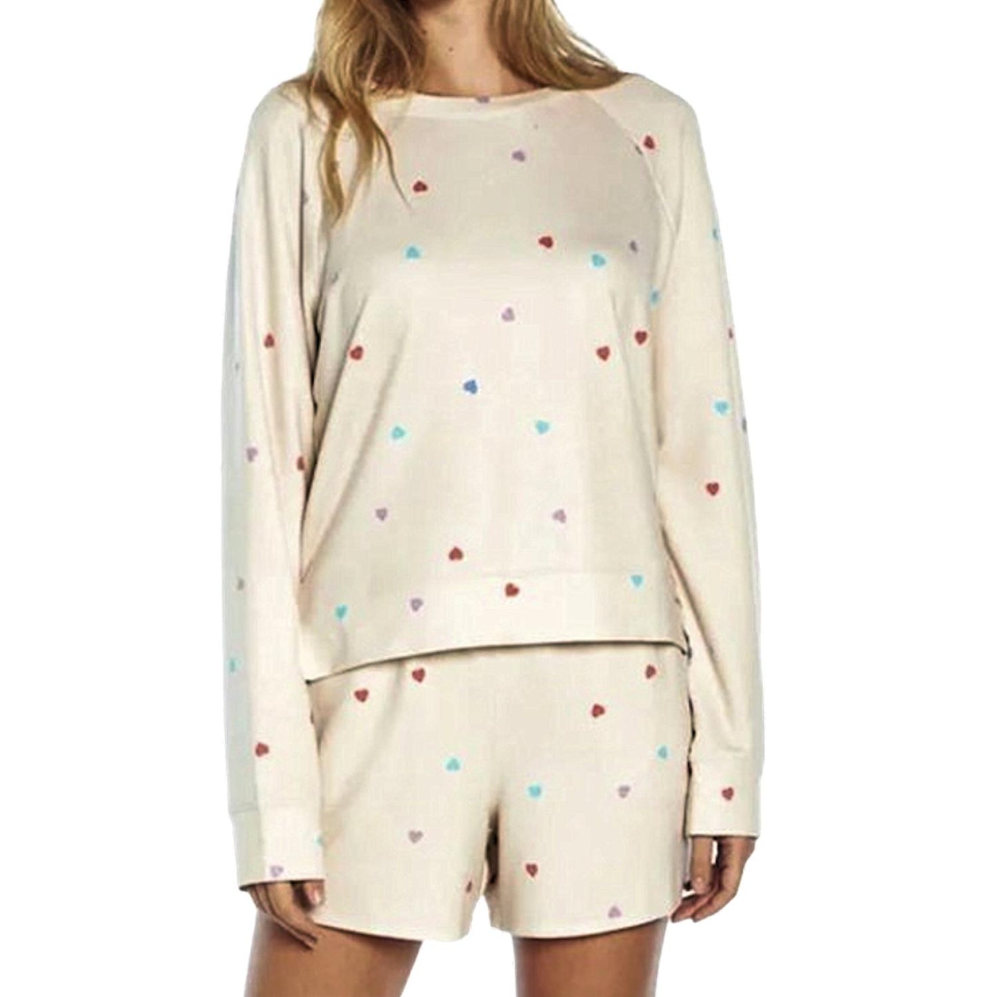 WILDFOX Ladies Sweatshirt & Short Lounge Set Oatmeal Hearts