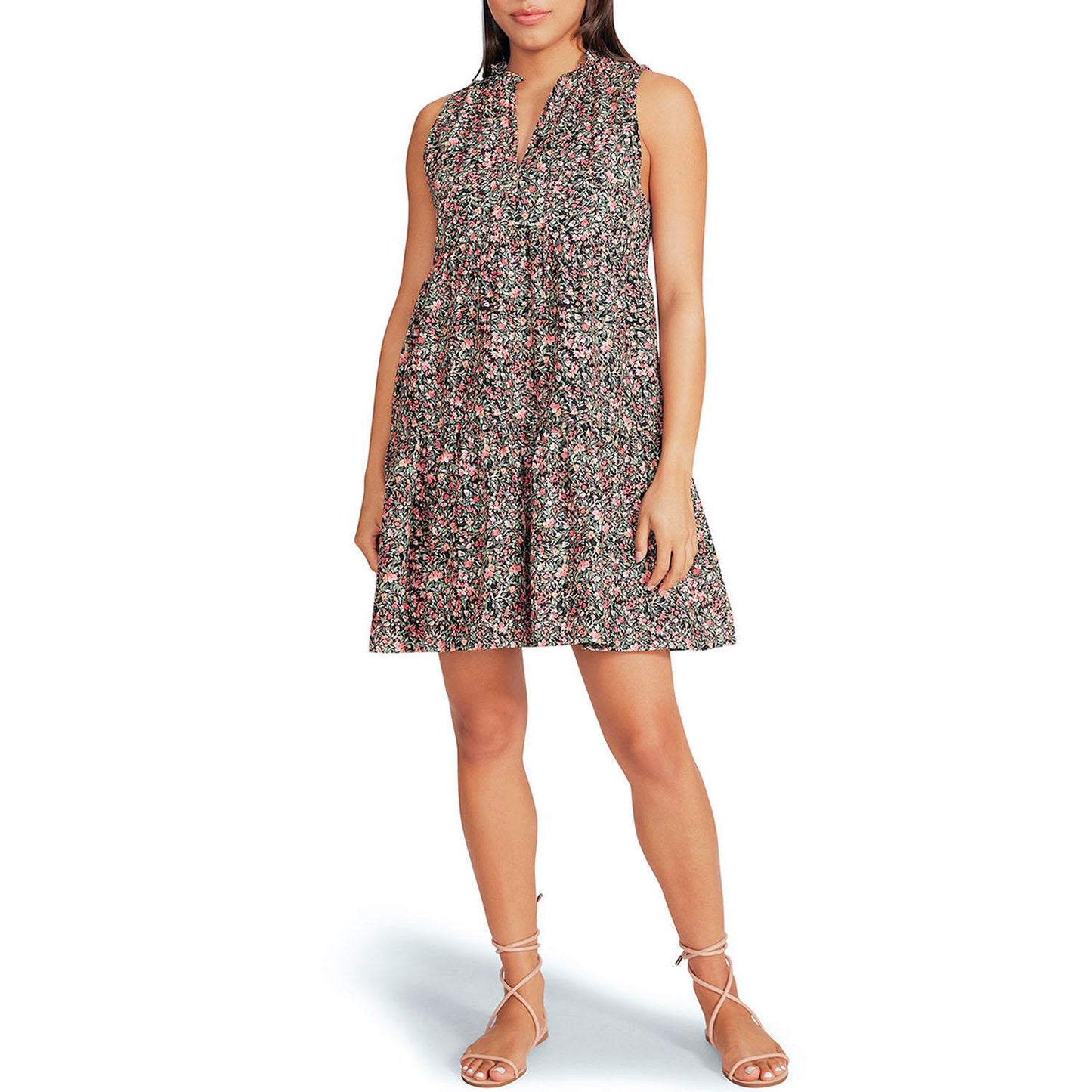 BB Dakota Sleeveless Tiered Black Floral Dress