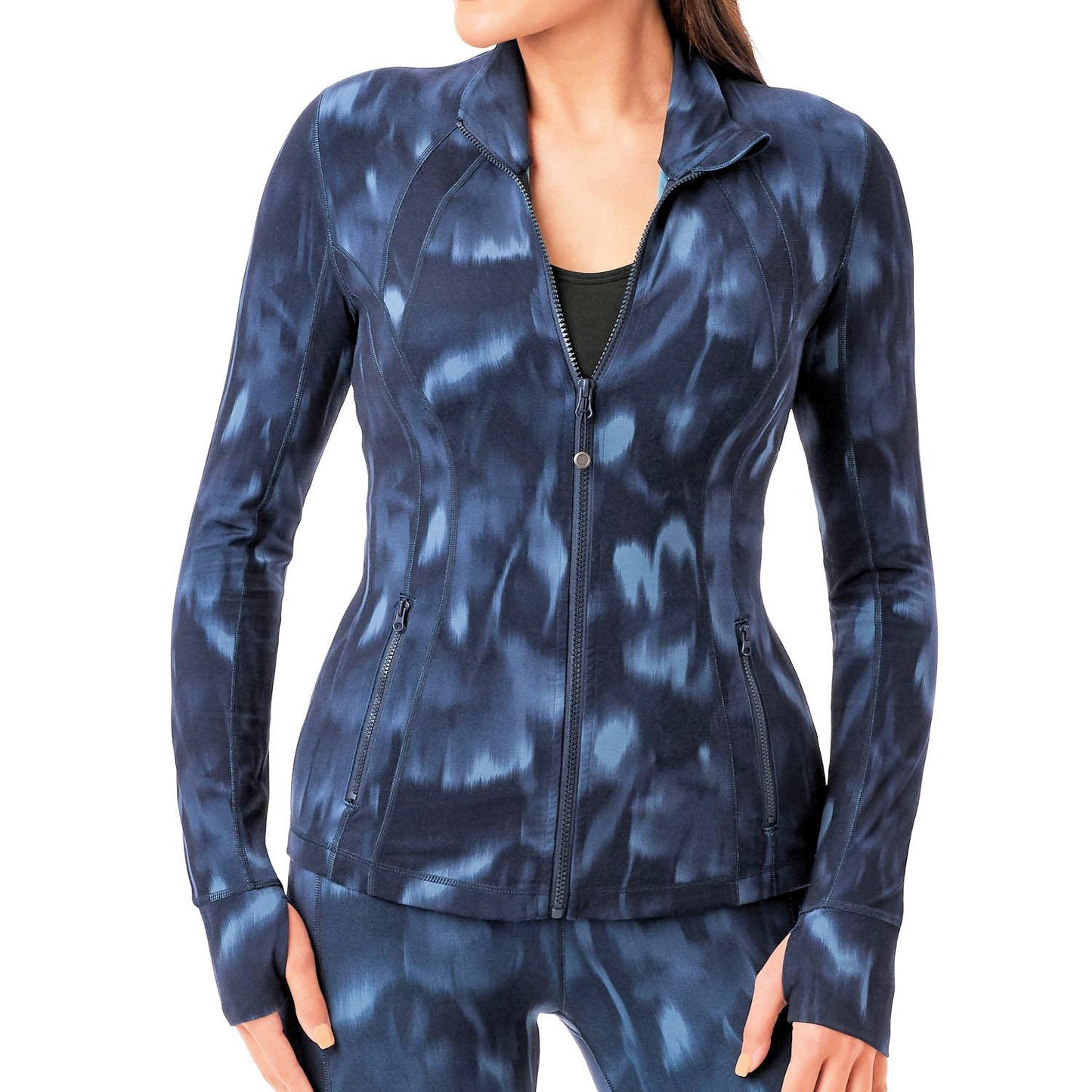 Zen Zip Up Semi Fitted Printed Active Jacket with Thumbhole